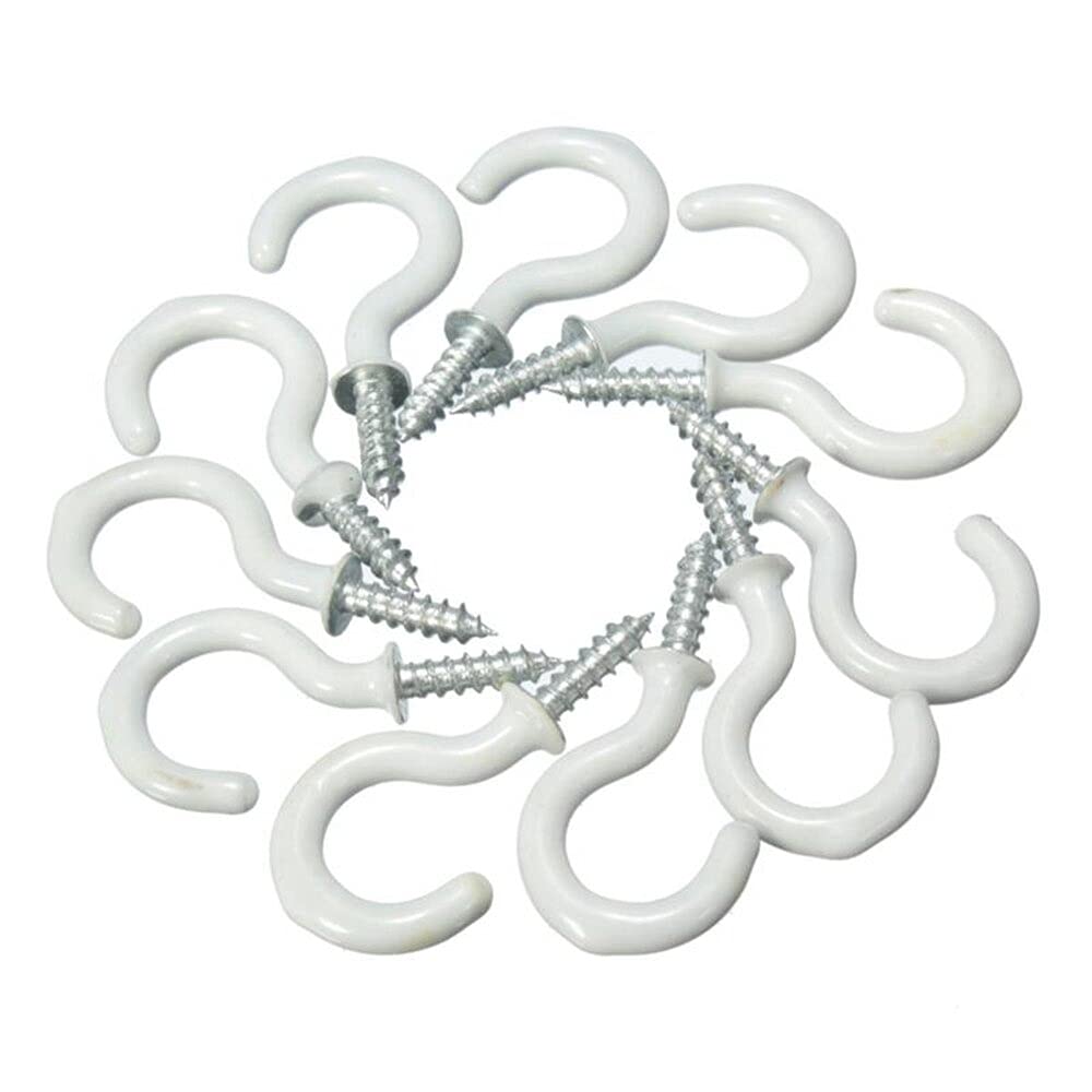 10-Pack White Heavy Duty Screw-in Ceiling Hooks for Mugs - 2 Inch Shouldered Hanger Cup Hooks - Ideal for Kitchen, Pantry, or Garage Organization