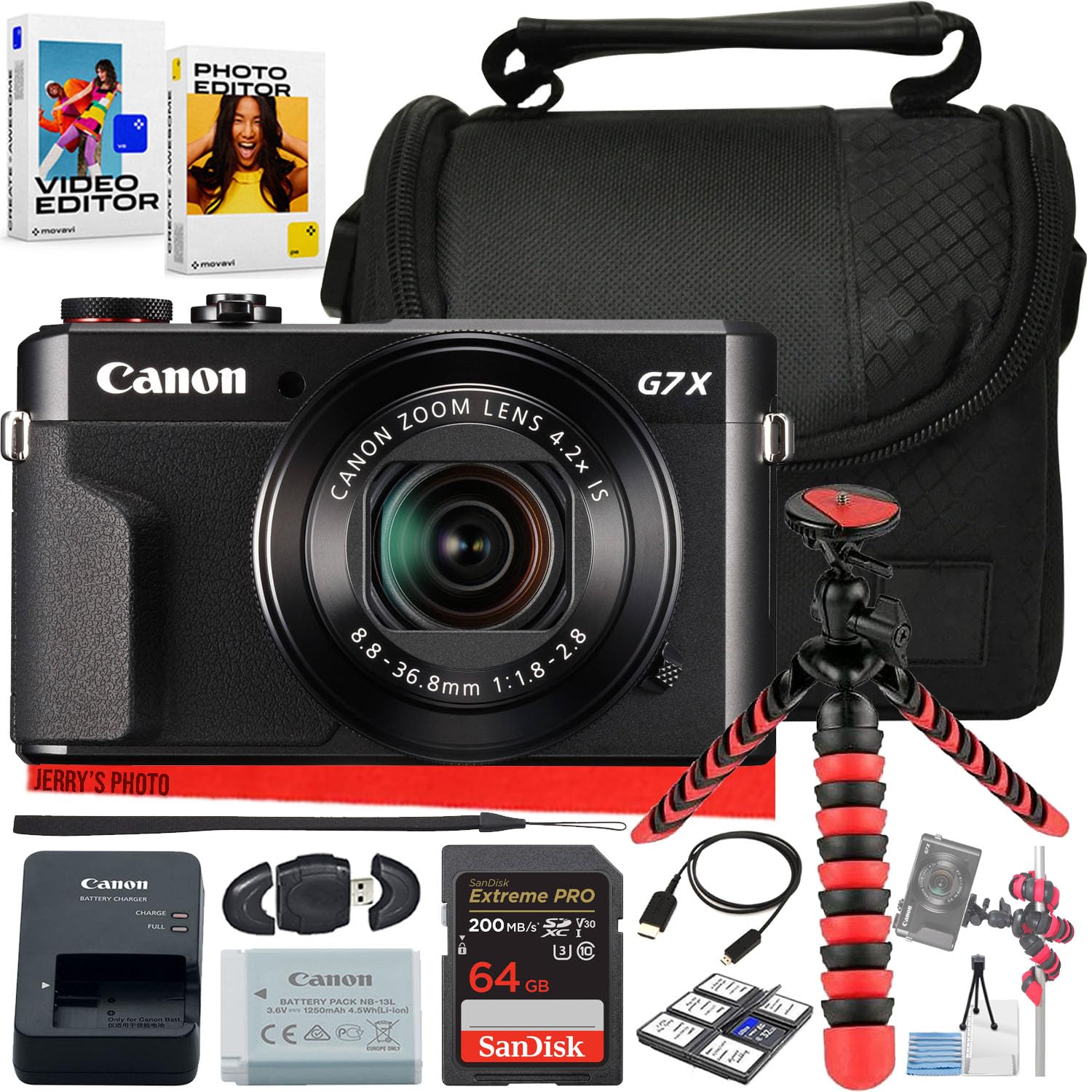 Canon PowerShot G7 X Mark II Digital Camera Bundle - 20.1MP 4.2x Zoom, 64GB Card, Case, Tripod & Accessories (11pc Renewed Kit) for Travel Photography & Vlogging