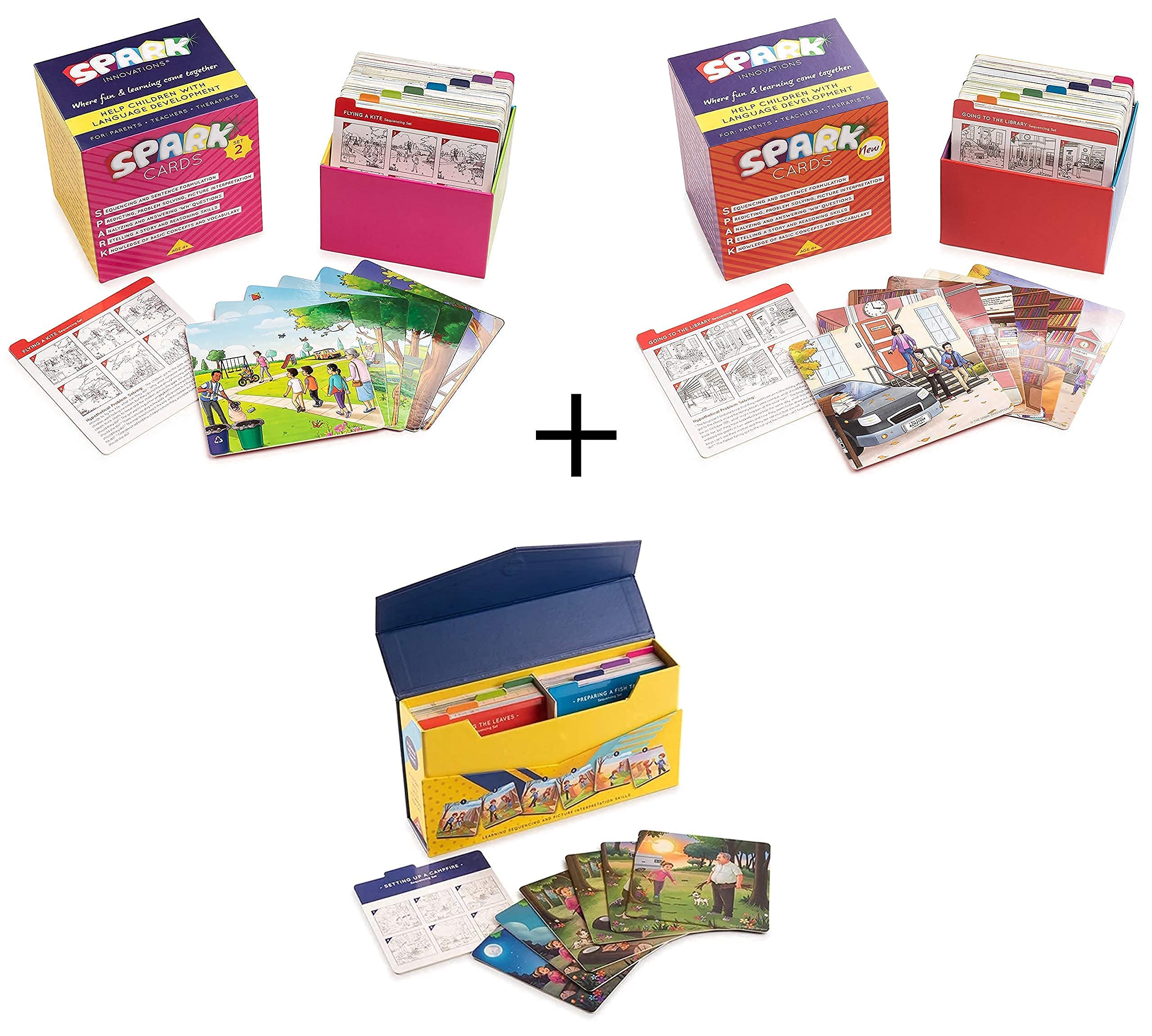 SPARK INNOVATIONS Storytelling & Sequencing Cards Bundle (3 Sets) - Educational Speech Therapy Games for Kids, Learning Toys for Language Development - Perfect for Classroom, Homeschool & Therapy Sessions
