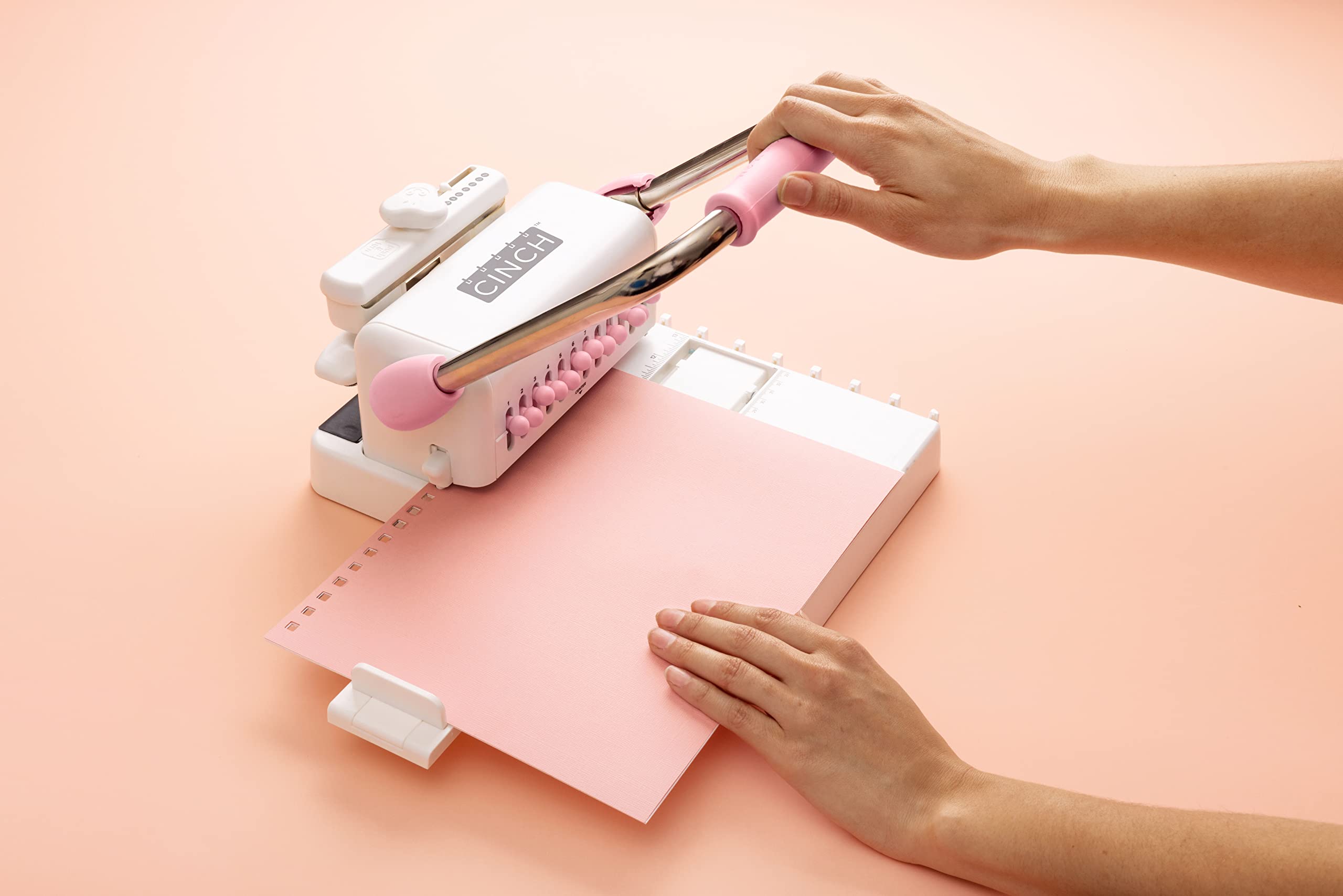 We R Memory Keepers Cinch Book Binding Machine 2 - Pink & White | Easy-to-Use Slide Ruler Design | Works with Wire & Spiral Coils | Create Professional Books, Notebooks, Calendars | Perfect for Office, School, Crafting & DIY Projects