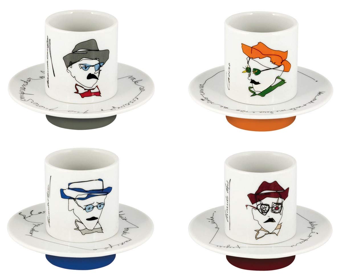VISTA ALEGRE - Fernando Pessoa Inspired Porcelain Espresso Cup Set (4 Cups & Saucers) | Portuguese Coffee Collection | Perfect for Home Cafes & Gift Giving