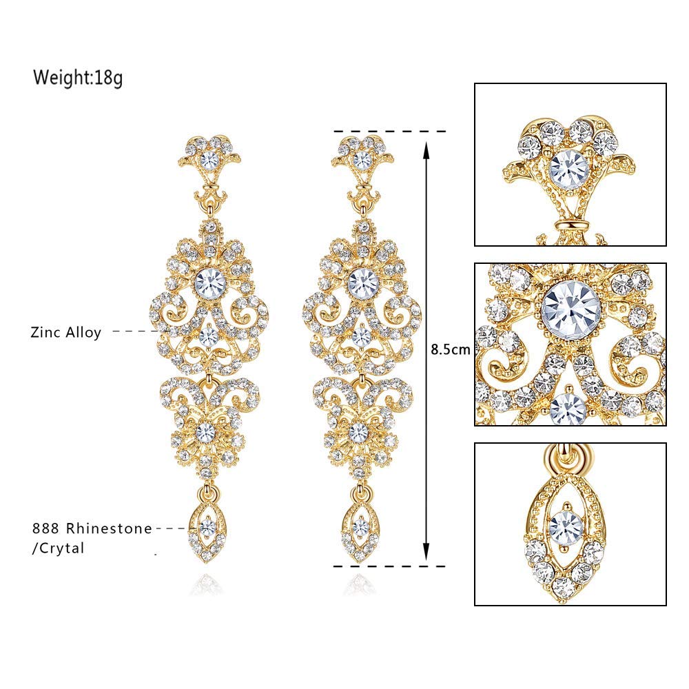 Mecresh Gold and Silver Rhinestone Chandelier Wedding Earrings for Brides – Elegant Dangle Earrings for Bridal Shower, Prom, Evening Party, and Special Occasions