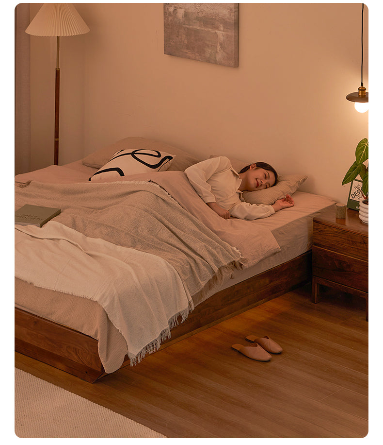 Solid Black Walnut Wood Platform Bed - No Headboard, Box Spring Free - Perfect for Modern Bedrooms & Minimalist Home Decor