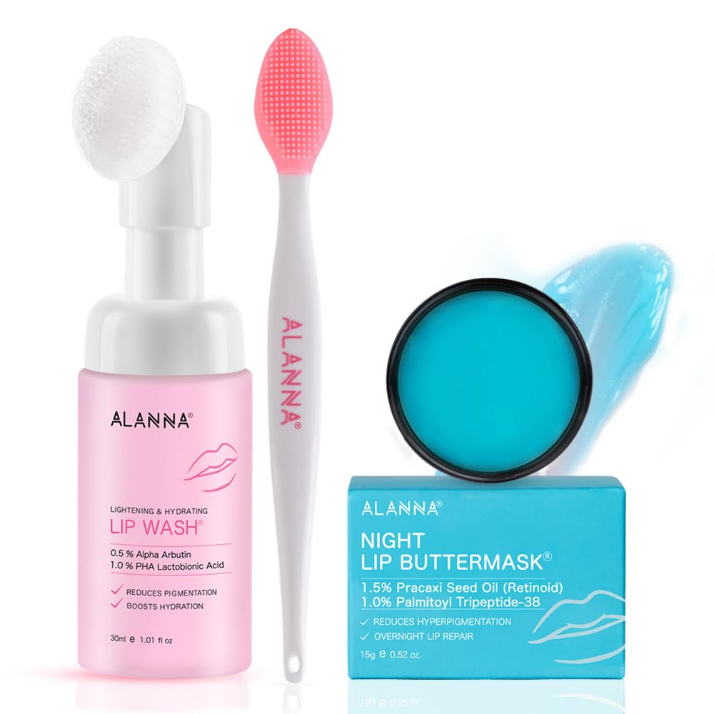 ALANNA® Clean & Treat Lip Care Kit for Women - Dark Lip Treatment, Exfoliating Scrub & Hydrating Balm (30ml + 1N + 15g) | Perfect for Daily Lip Care Routine & Night Treatment