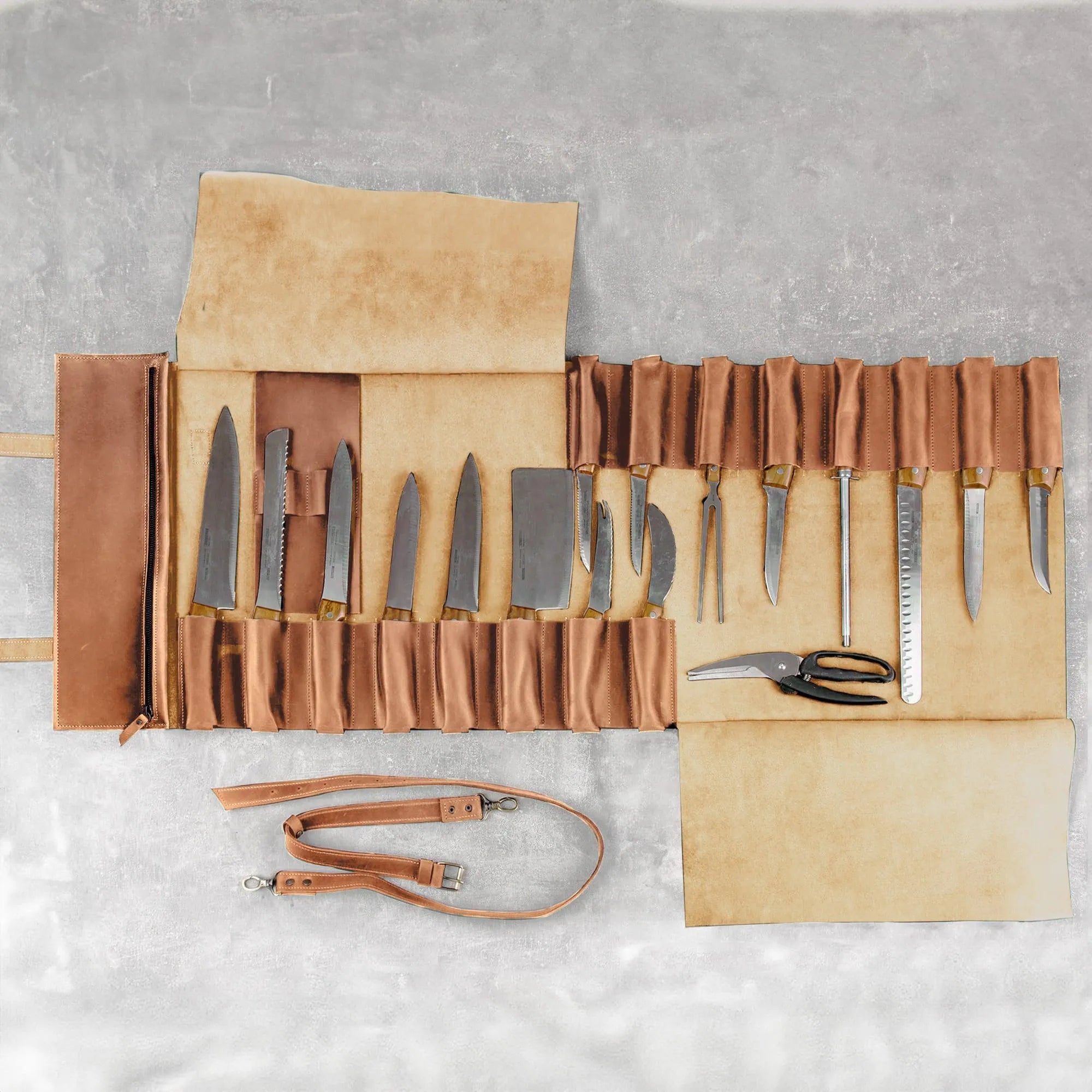Premium Leather Knife Roll for Chefs & Butchers - Durable Professional Knife Storage Case with 12 Slots - Perfect for Kitchen, Camping & Culinary Gifts