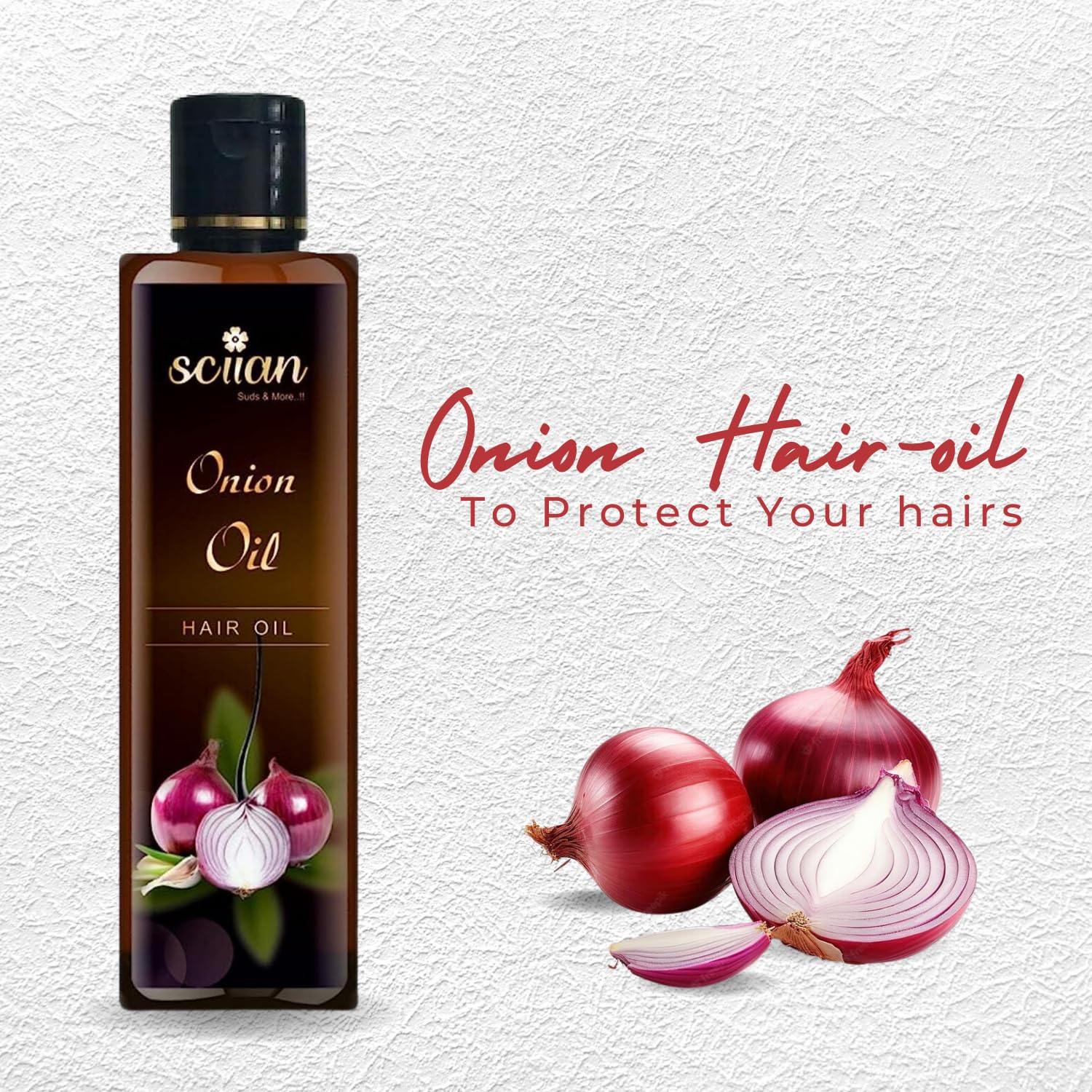 SCIIAN Onion Hair Oil 100ml - Natural Scalp Nourishment for Dry, Frizzy Hair - Reduces Dandruff & Promotes Smooth, Silky Hair - Perfect for Daily Hair Care & Styling