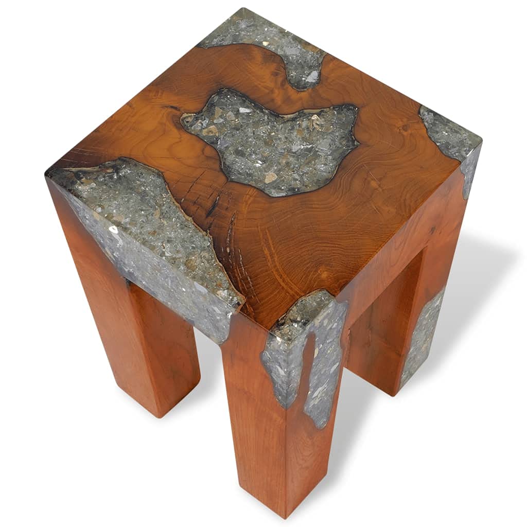 Solid Teak Wood & Resin Multifunctional Garden Stool - Natural Side Table, Plant Stand, Bedside Frame for Home & Outdoor Decor - Perfect for Patio, Living Room, and Garden Use