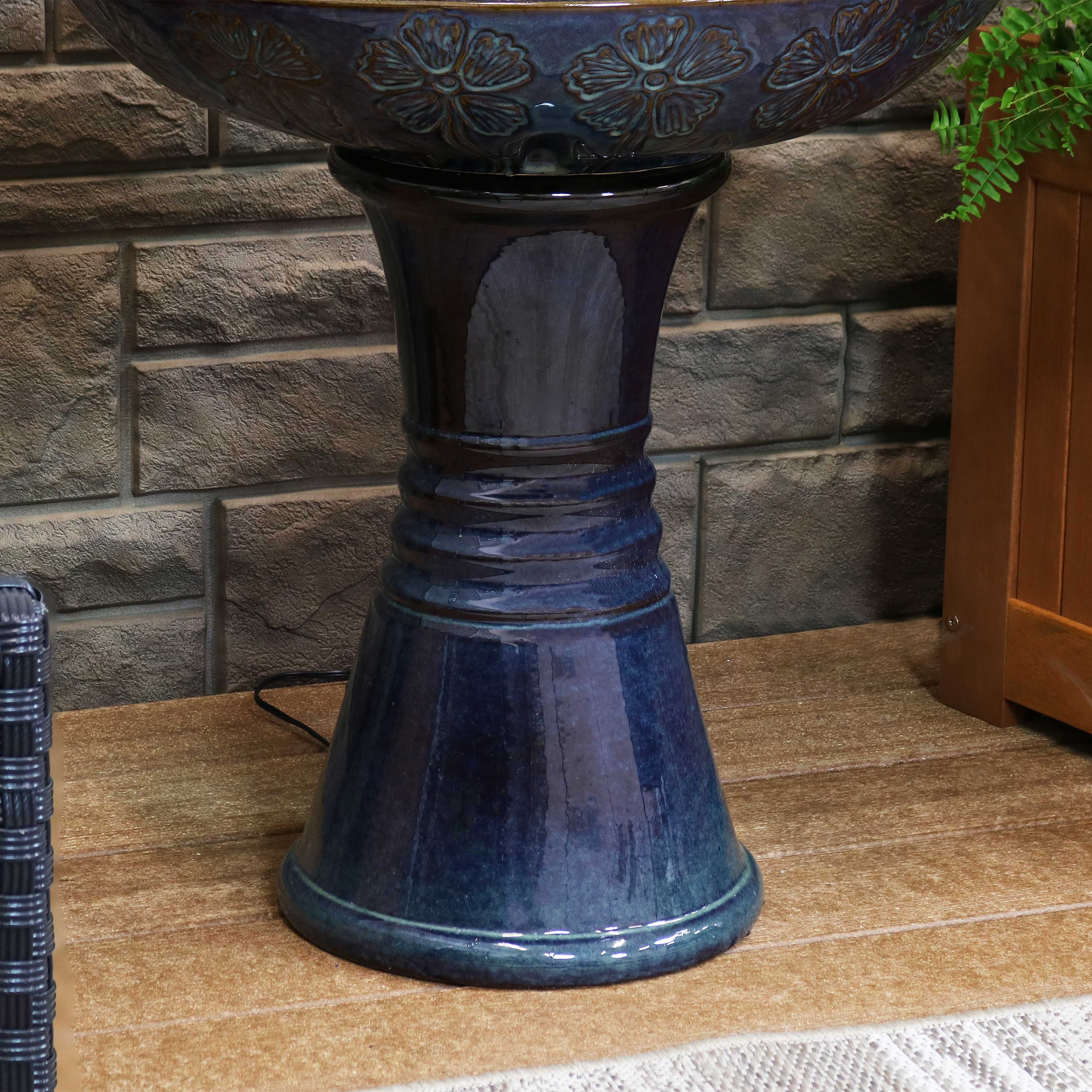 Double Tier Outdoor Ceramic Water Fountain with LED Lights - 38