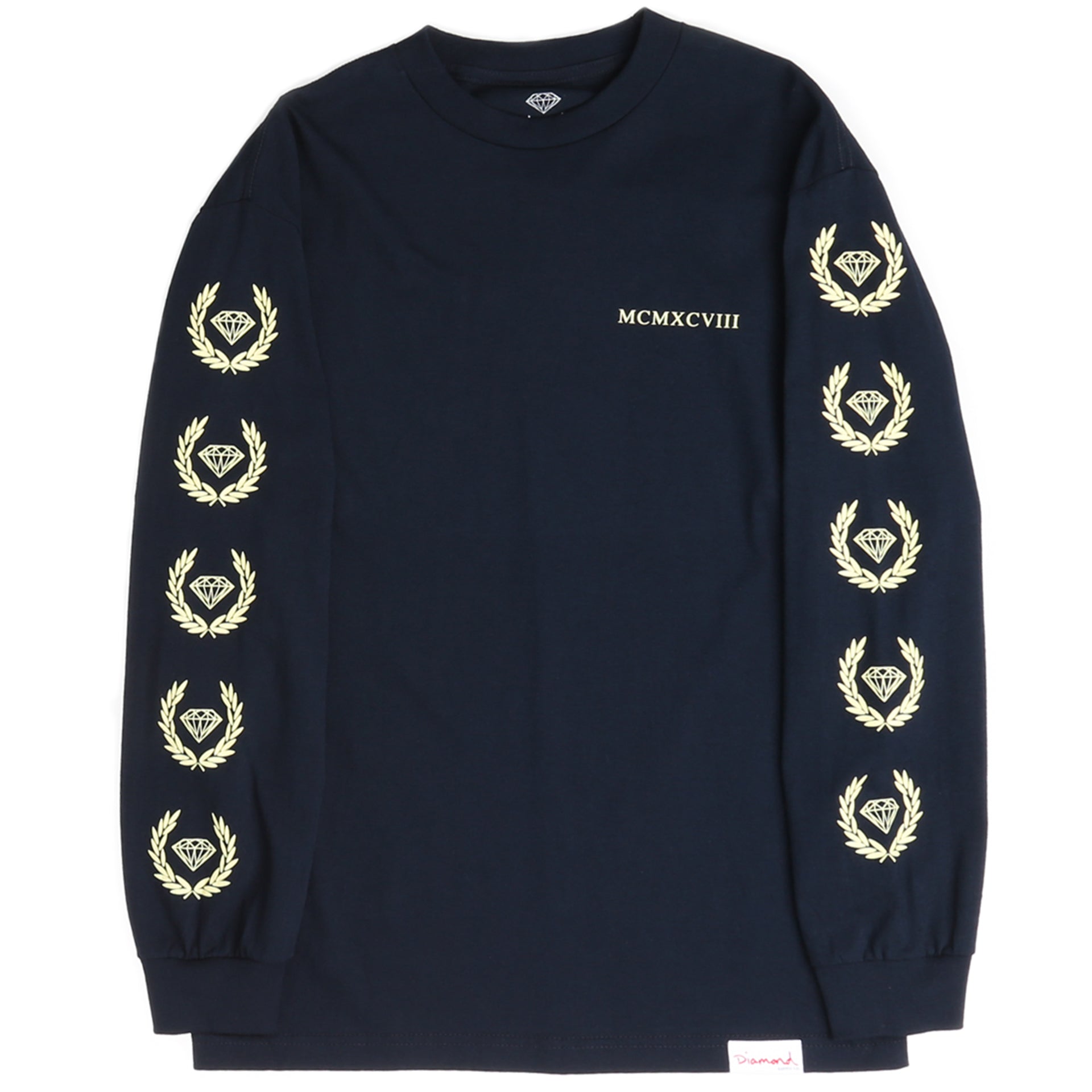 Diamond Brilliant Crest Long Sleeve T-Shirt for Men - Navy Blue Casual Shirt for Everyday Wear, Work, and Outings