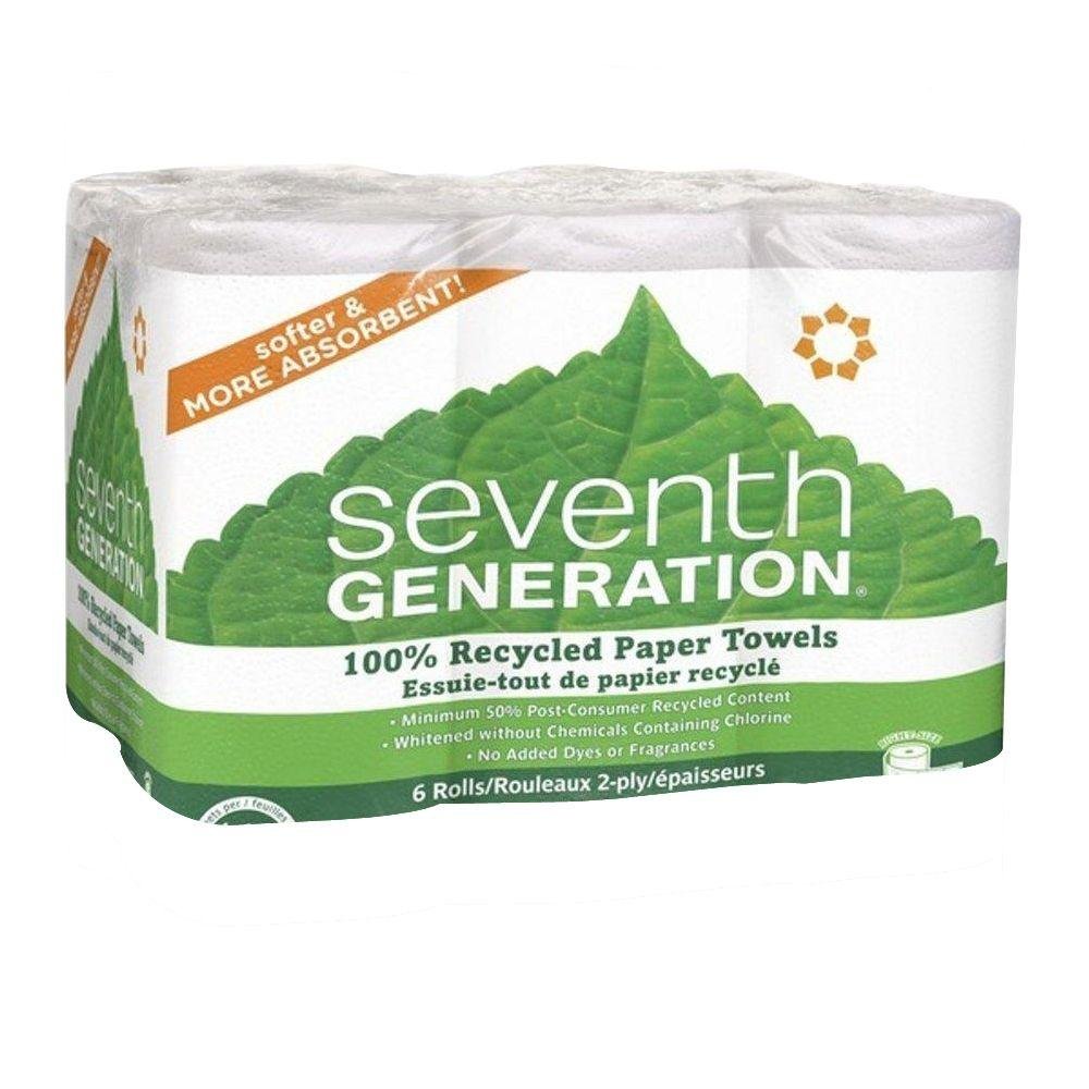Seventh Generation Paper Towels, 6 Rolls, 100% Recycled, Ultra Absorbent & Strong - Perfect for Kitchen Cleaning, Spills & Eco-Friendly Home Use