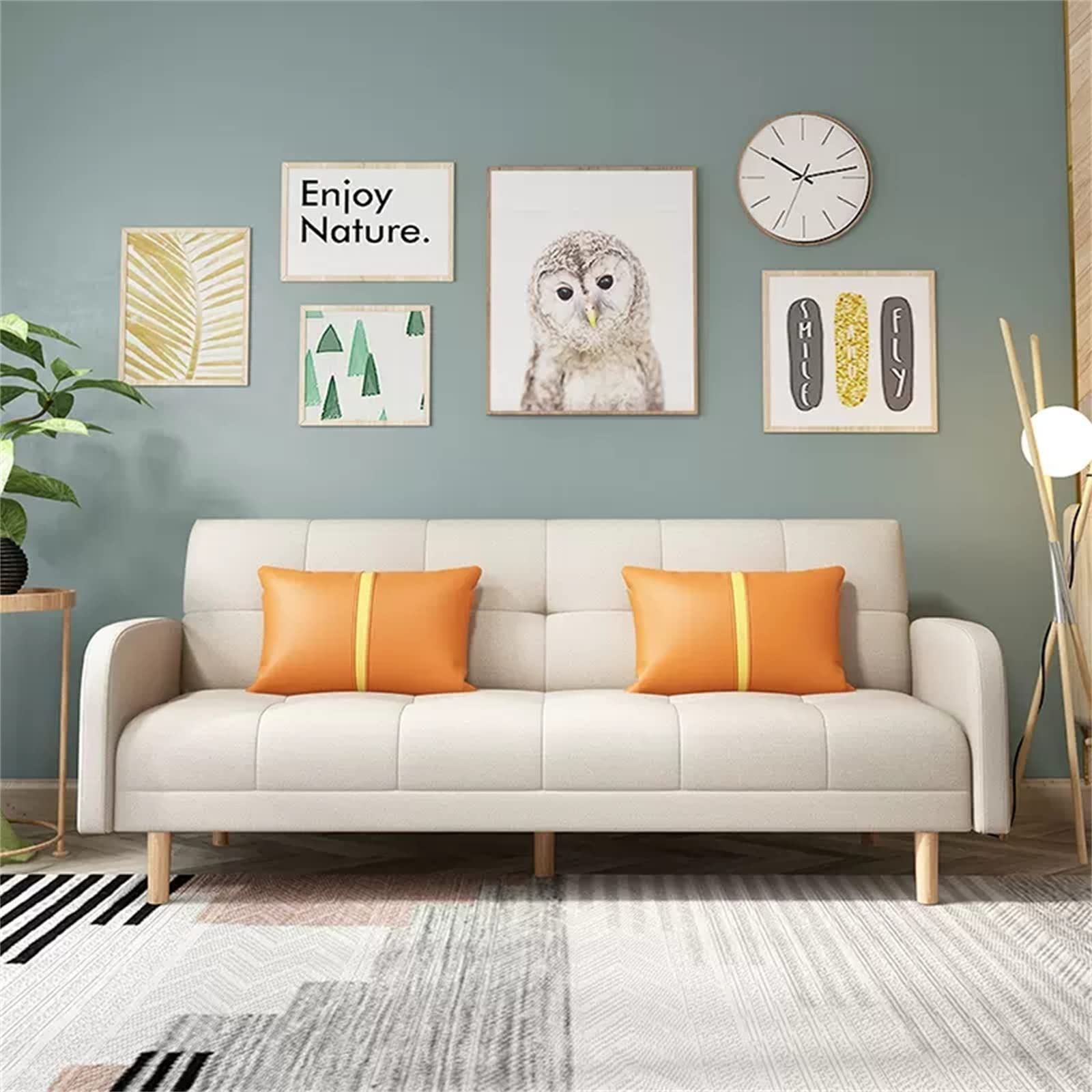 Adjustable Folding Floor Recliner Couch Bed - 3-Position Padded Futon Sofa with 2 Pillows, Modern Lounge Sofa for Living Room, Bedroom & Office (Beige, 170x73x55cm) - Perfect for Small Spaces, Guest Beds & Relaxing at Home