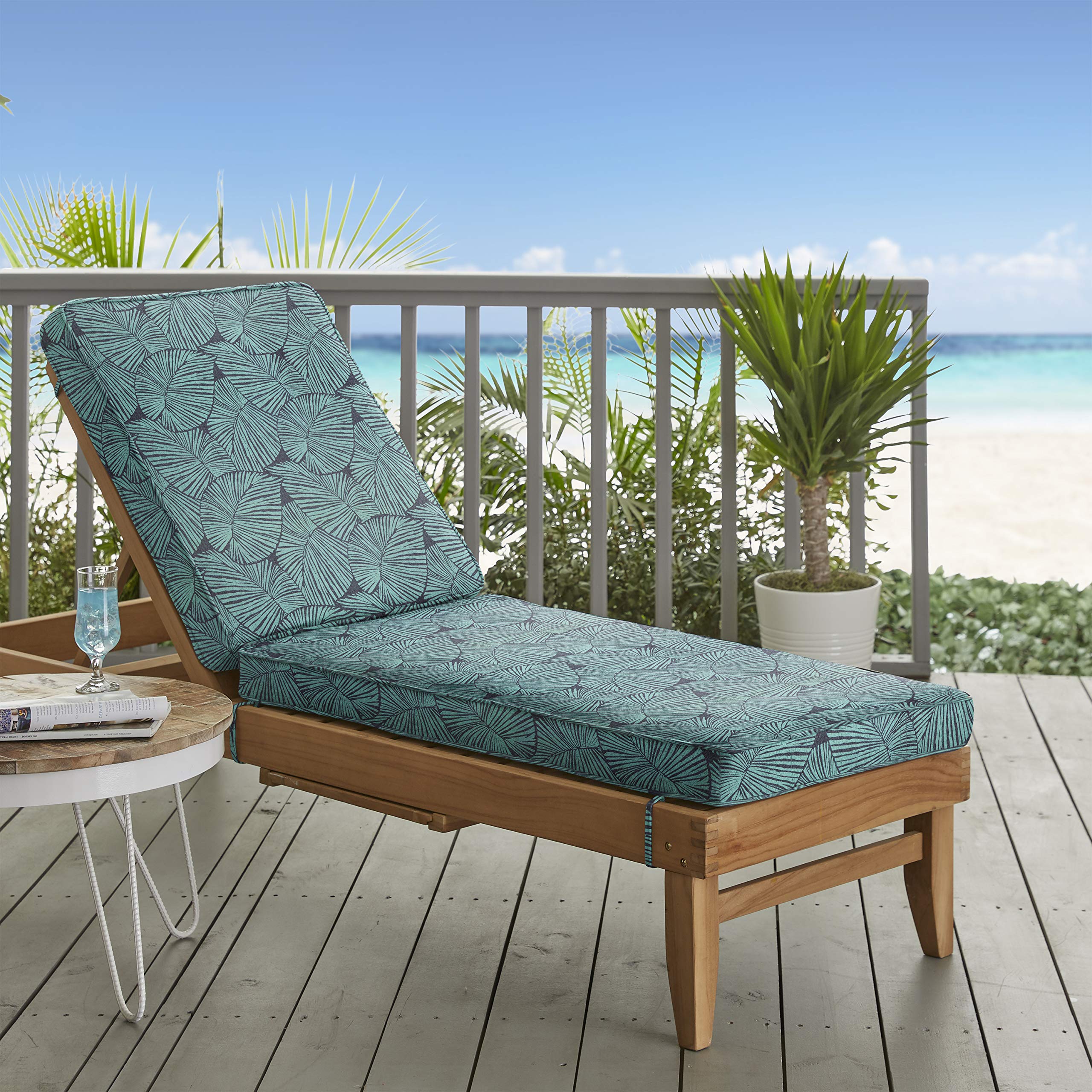 Sorra Home AZ366321SC Indoor Outdoor Hinged Cushion with Cord - Tropical Blue Design for Patio, Deck, Poolside & Garden Furniture