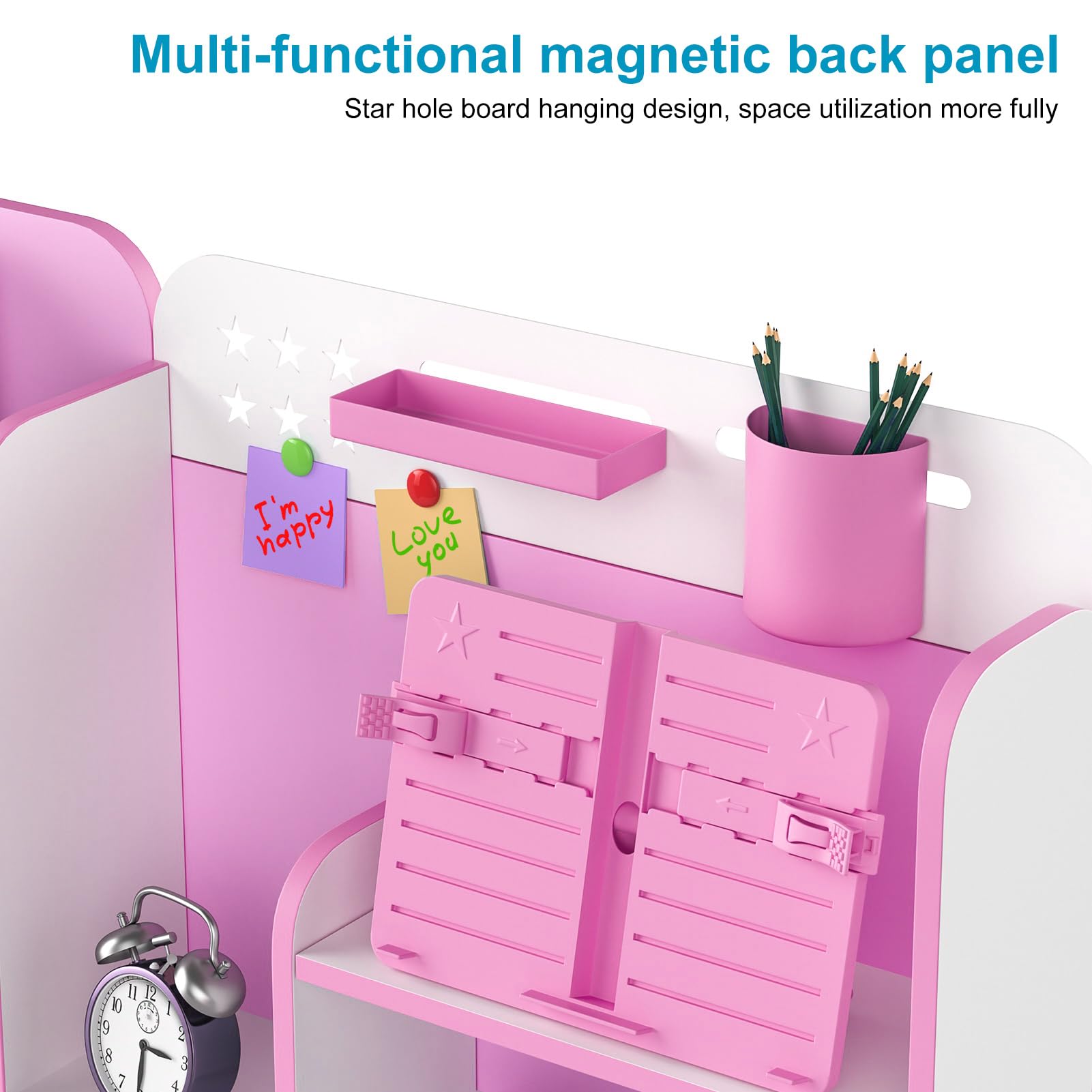 Adjustable Kids Desk and Chair Set with Astronaut Design - Study Table with Shelf & Large Drawers for Boys Girls Age 3+ (Pink) - Perfect for Homeschooling, Online Learning & Bedroom Study Space