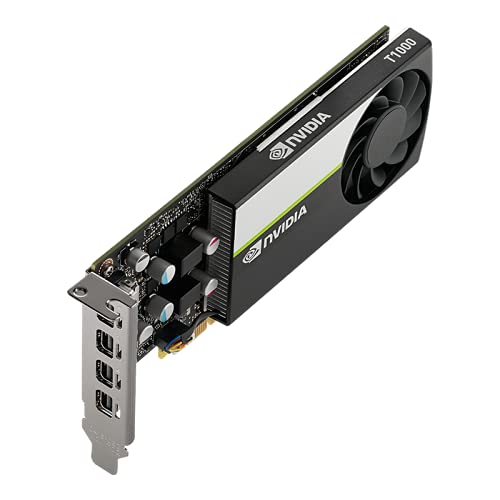 PNY NVIDIA Quadro T1000 4GB GDDR6 Single-Slot Low Profile Workstation Graphics Card - 896 CUDA Cores, 128-bit Memory, 160GB/s Bandwidth, 4x Mini DisplayPort 1.4, 50W Power, PCIe 3.0 x16 - Ideal for CAD, 3D Modeling & Video Editing Workstations