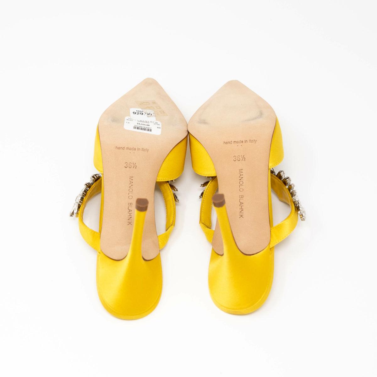 Manolo Blahnik Women's Yellow Satin Lurum Pumps Size 36.5 - Elegant High Heels for Weddings, Parties & Special Occasions