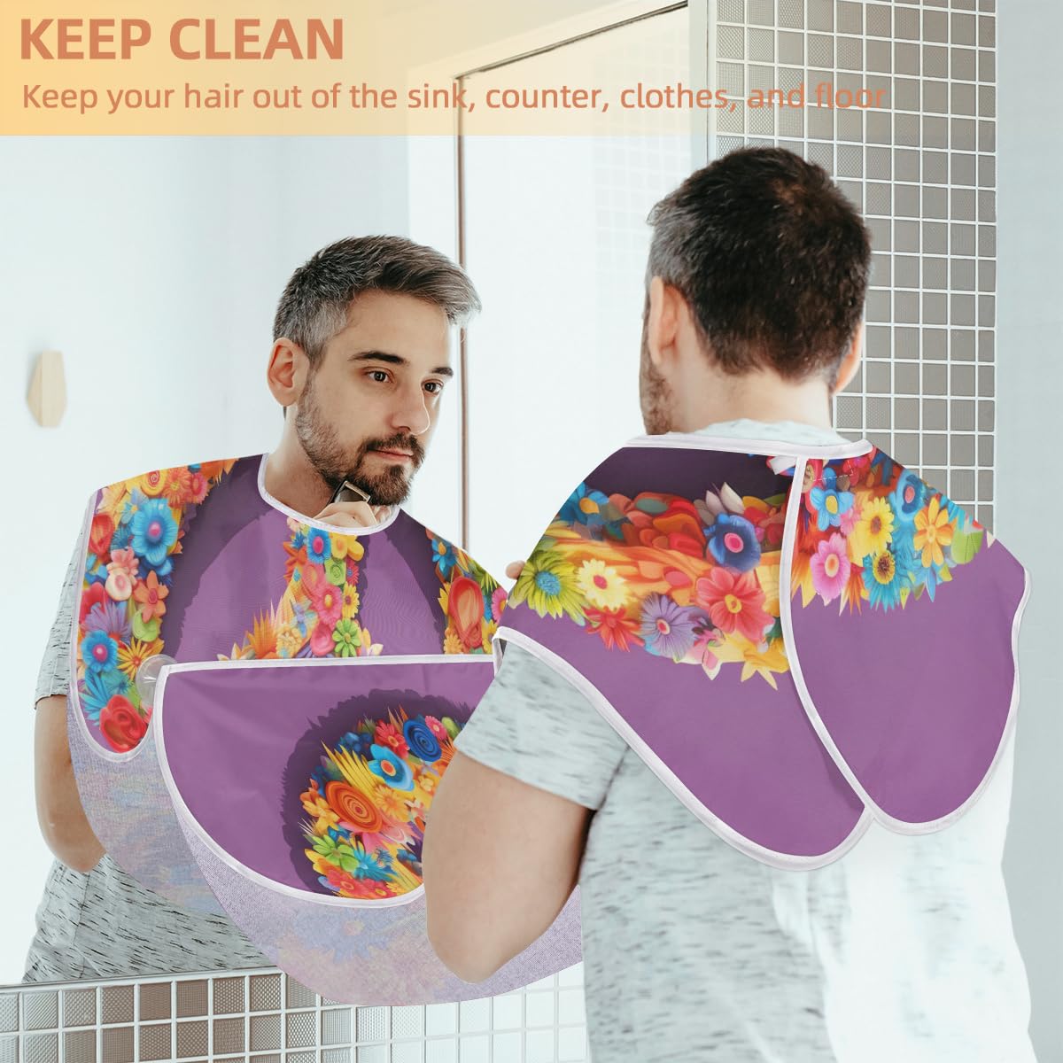 Men's Peace Sign Floral Beard Shaving Bib - Waterproof Hair Dye Apron for Barbers & Stylists, Makeup Artist Cape with Sink Hair Catcher - Perfect for Beard Trimming, Haircuts & Salon Services