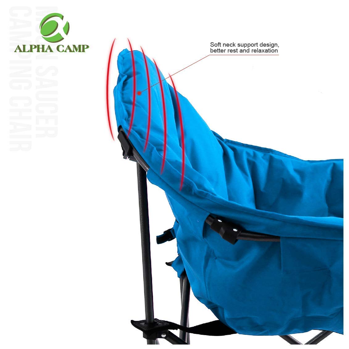 ALPHA CAMP Oversized Padded Moon Round Camping Chair - Portable Saucer Recliner with Cup Holder & Carry Bag for Outdoor, Beach, Picnic, and Backyard Relaxation