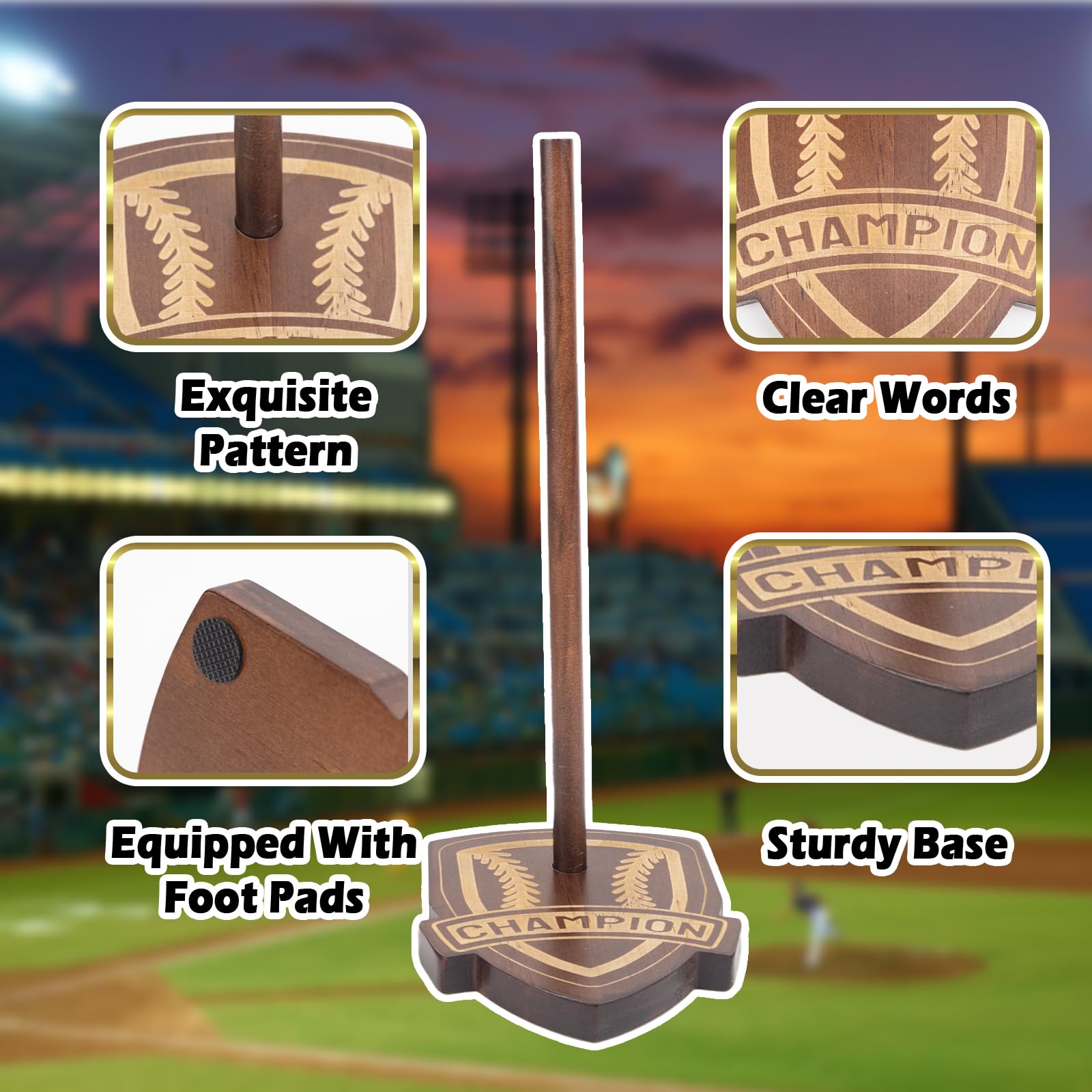 Championship Baseball Ring Holder - Wooden Display Stand for Softball & Sports Rings with Engraved Patterns - Perfect for Trophy Case, Memorabilia Display, or Gift for Athletes