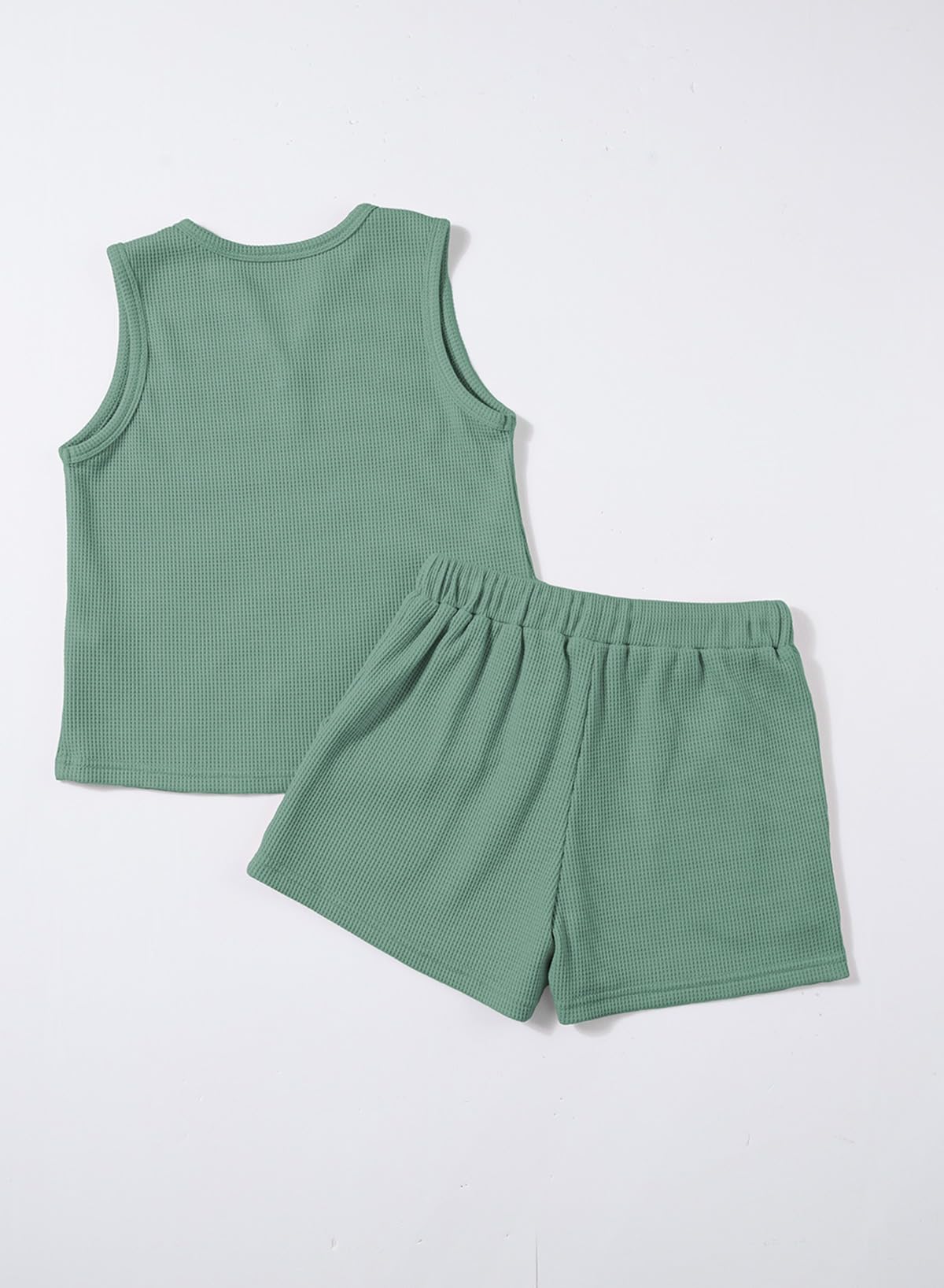 Blibean Girls Summer Clothes Set - Kids Waffle Knit Cotton Outfit with Pockets (Size 4-13 Years) | Cute & Comfortable Playwear for School, Beach & Outdoor Activities