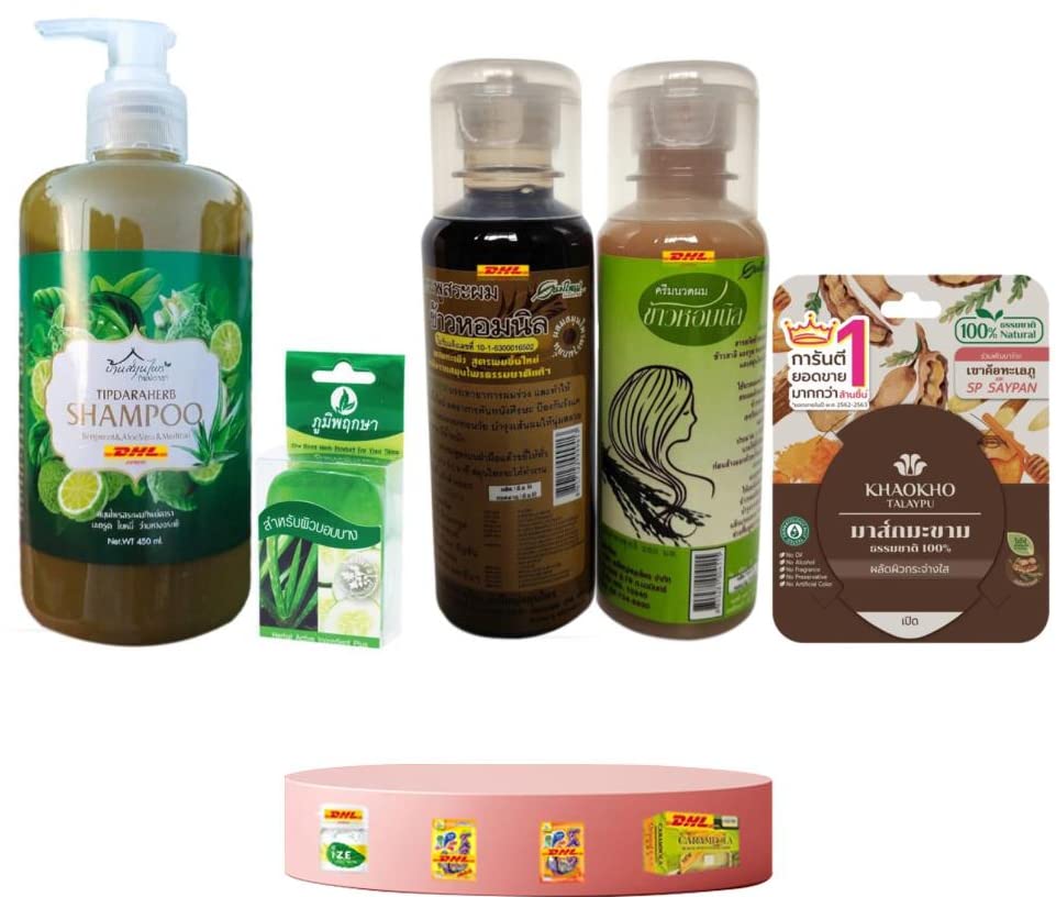 Tipdaraherb Herbal 2-in-1 Shampoo & Conditioner Set - 450ml Fresh Herbs Blended & 250ml Mae Yai 9 Herbs Black Rice Formula | Natural Hair Care for Dry, Damaged Hair | Fast DHL Shipping by Beauty Good Shops | Perfect for Daily Hair Nourishment & Scalp Care