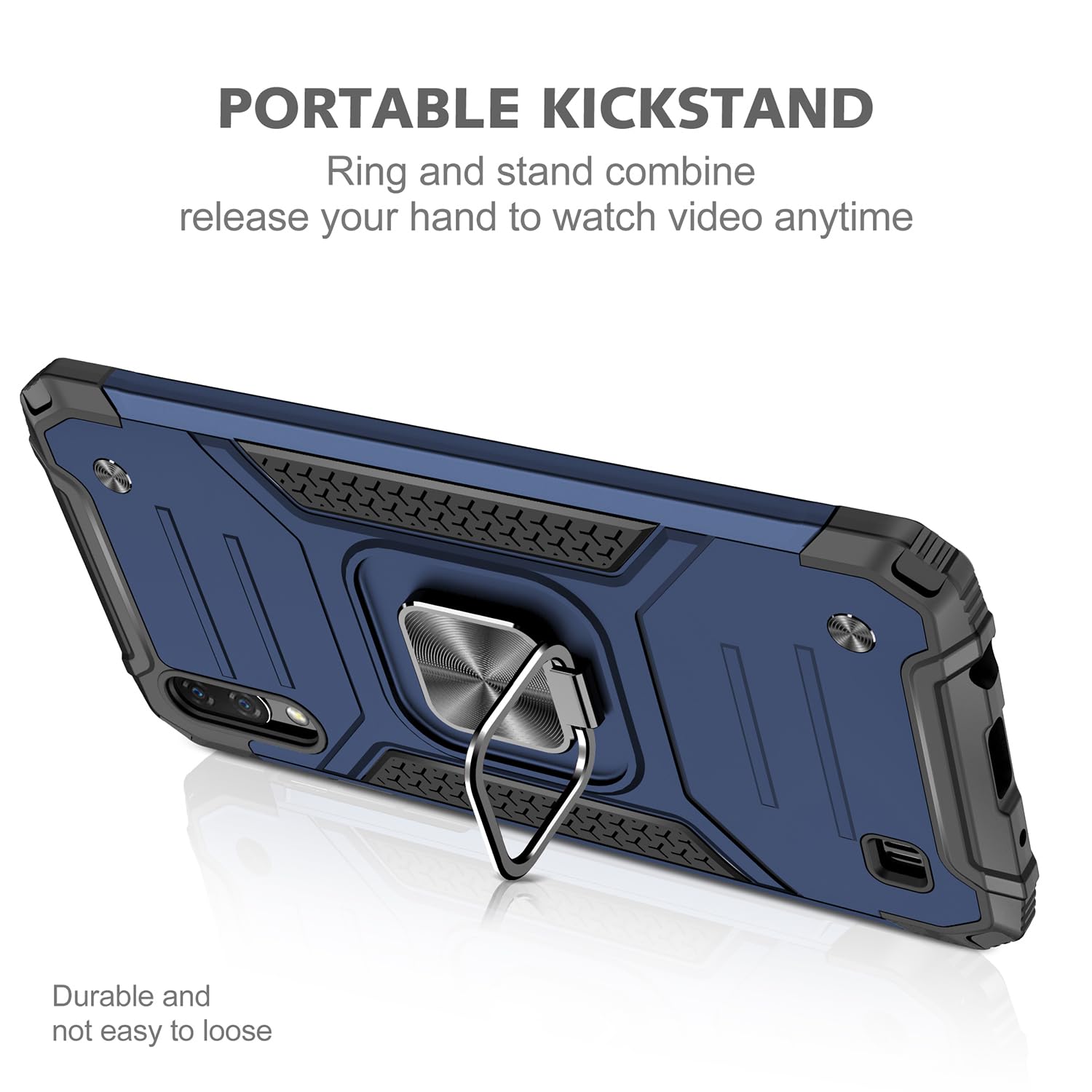 Military Grade Shockproof Case for Samsung Galaxy A10 & M10 with Built-in Kickstand - Heavy Duty Protective Cover with Holster - Blue (Perfect for Outdoor Activities, Work & Travel)
