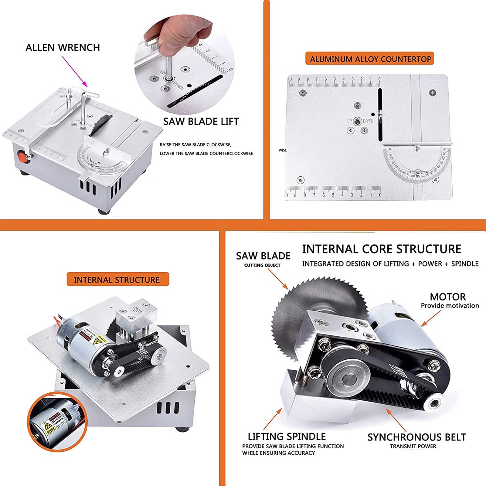 Mini Table Saw - Portable Desktop Precision Saw with Adjustable Speed & Angle for Hobby Crafts | Compact Household Chainsaw for Woodworking, DIY Projects & Model Making