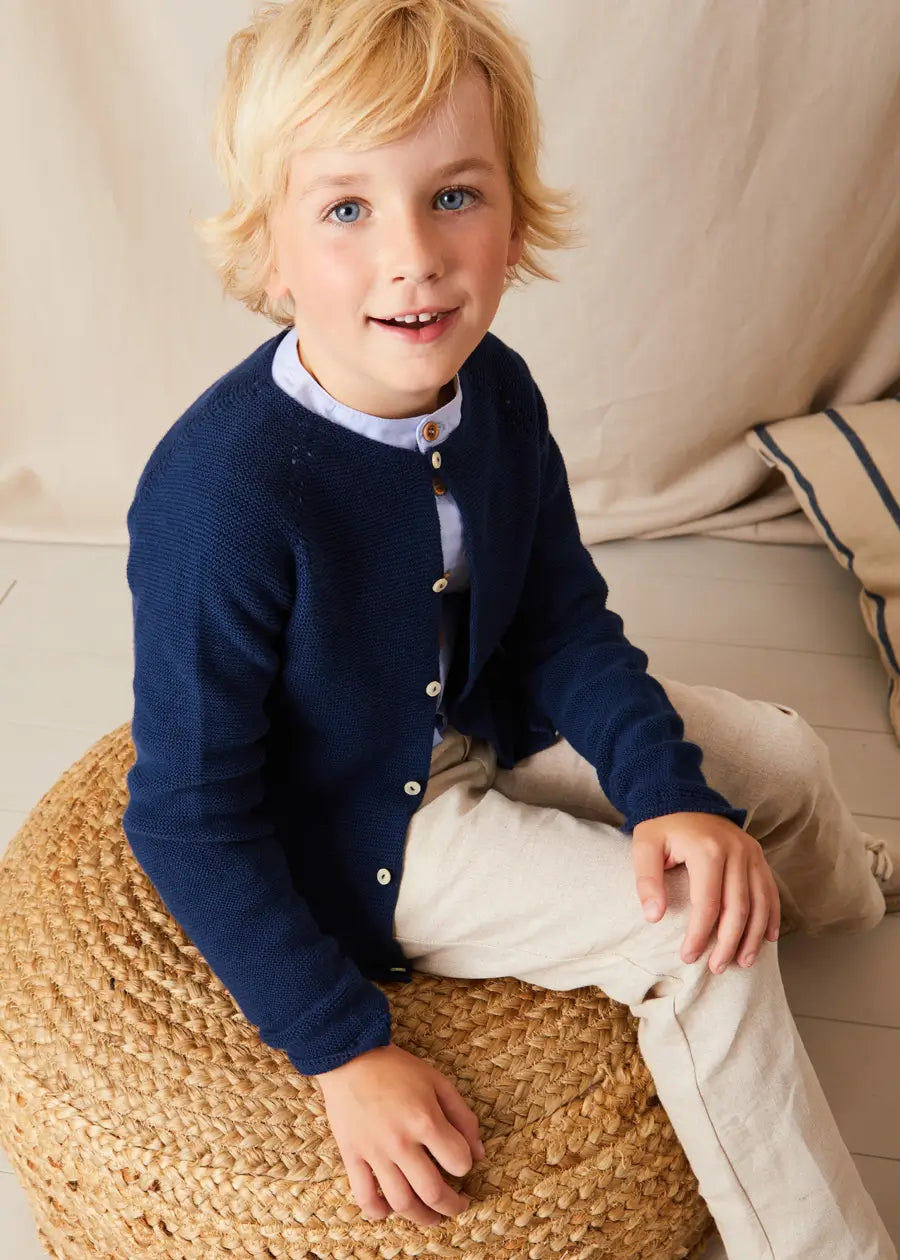 Blue Plain Mao Collar Long Sleeve Shirt for Kids (4-10 Years) - Perfect for School Uniforms, Family Photos & Special Occasions
