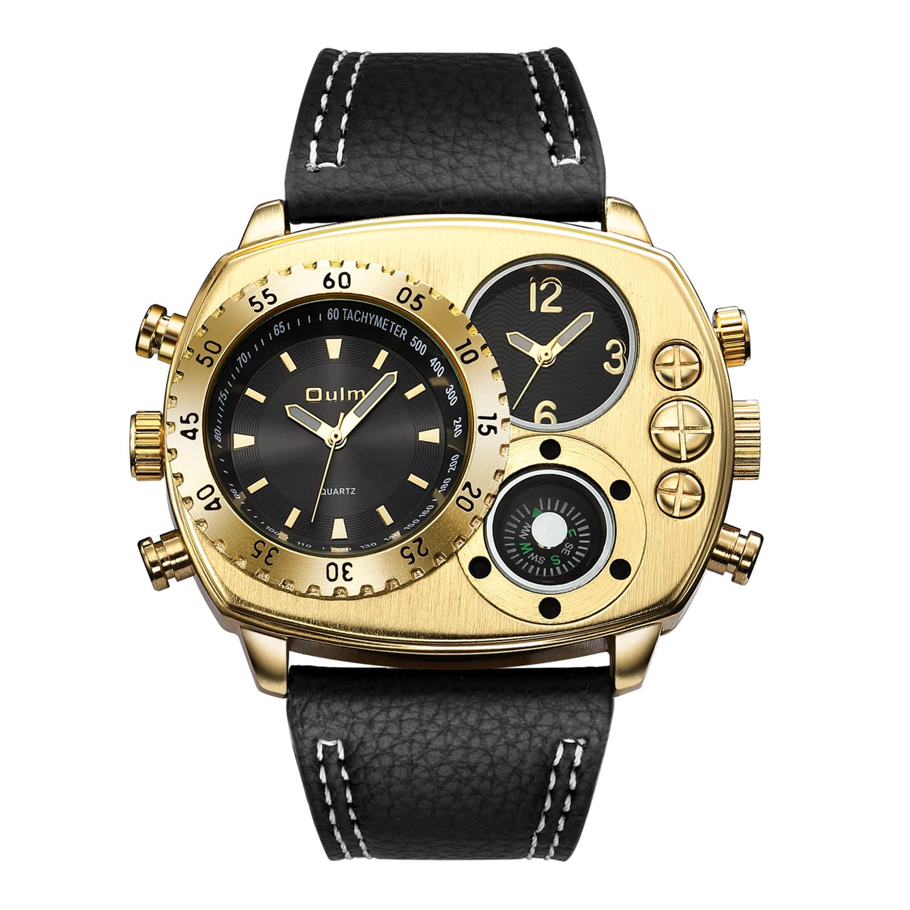 Avaner Men's Dual Time Zone Watch - Oversized Big Face Leather Strap Analog Quartz Wristwatch for Business Travel & Outdoor Activities