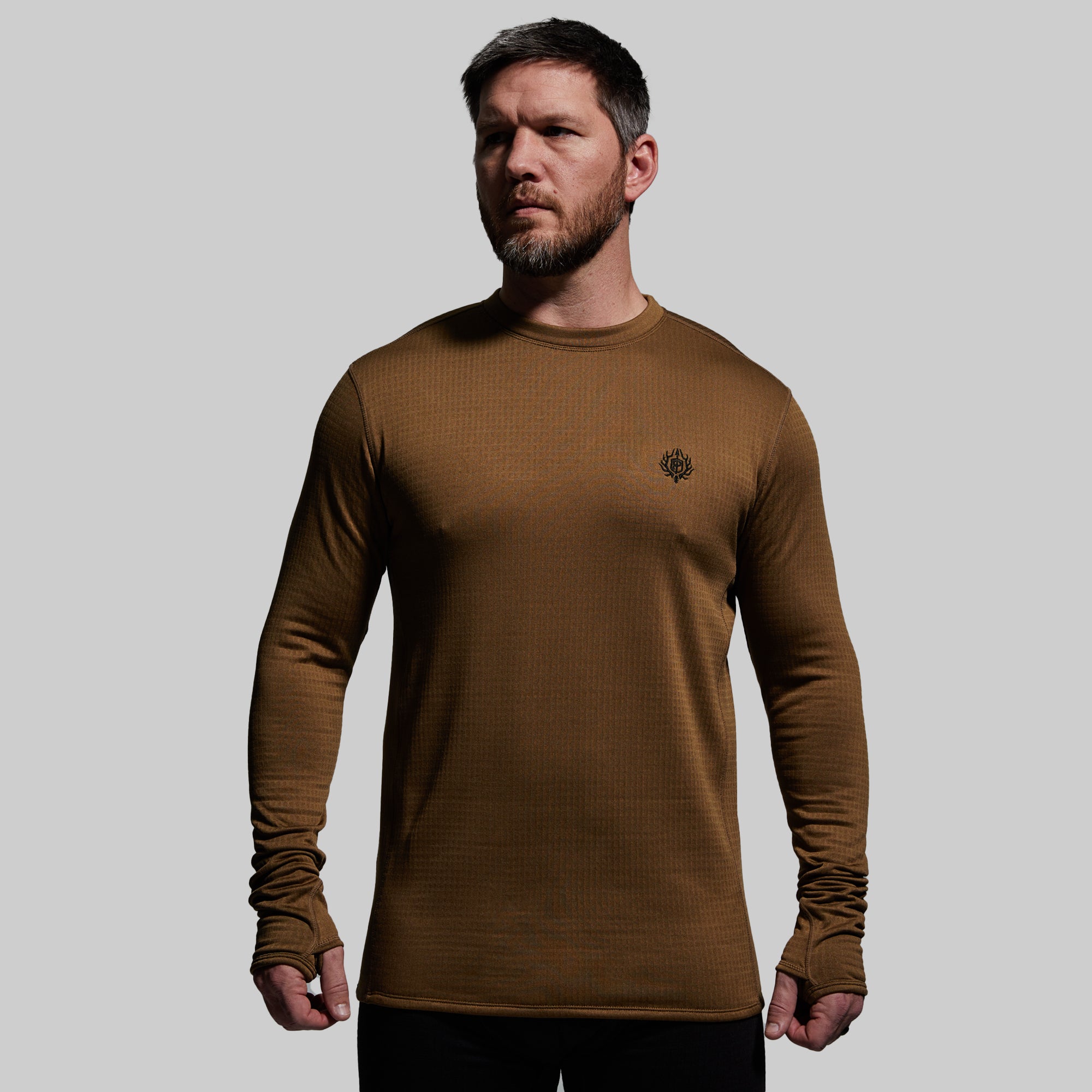 Men's Coyote Brown Long Sleeve Crew Neck Shirt - Lightweight Hunting & Outdoor Adventure Quiver Top for Hiking, Camping & Tactical Activities