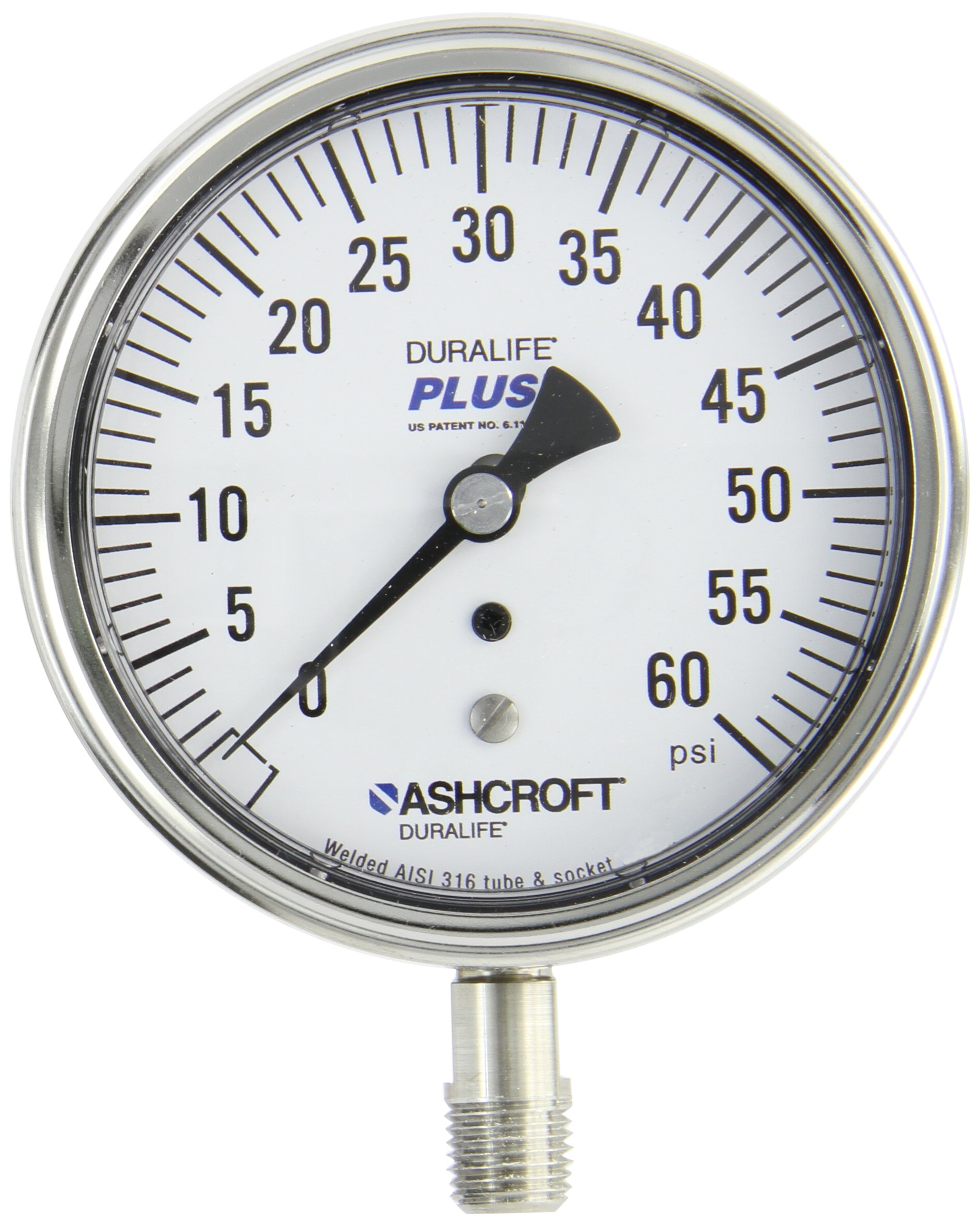 Ashcroft Duralife Type 1009 Stainless Steel Dry Filled Pressure Gauge - 3.5