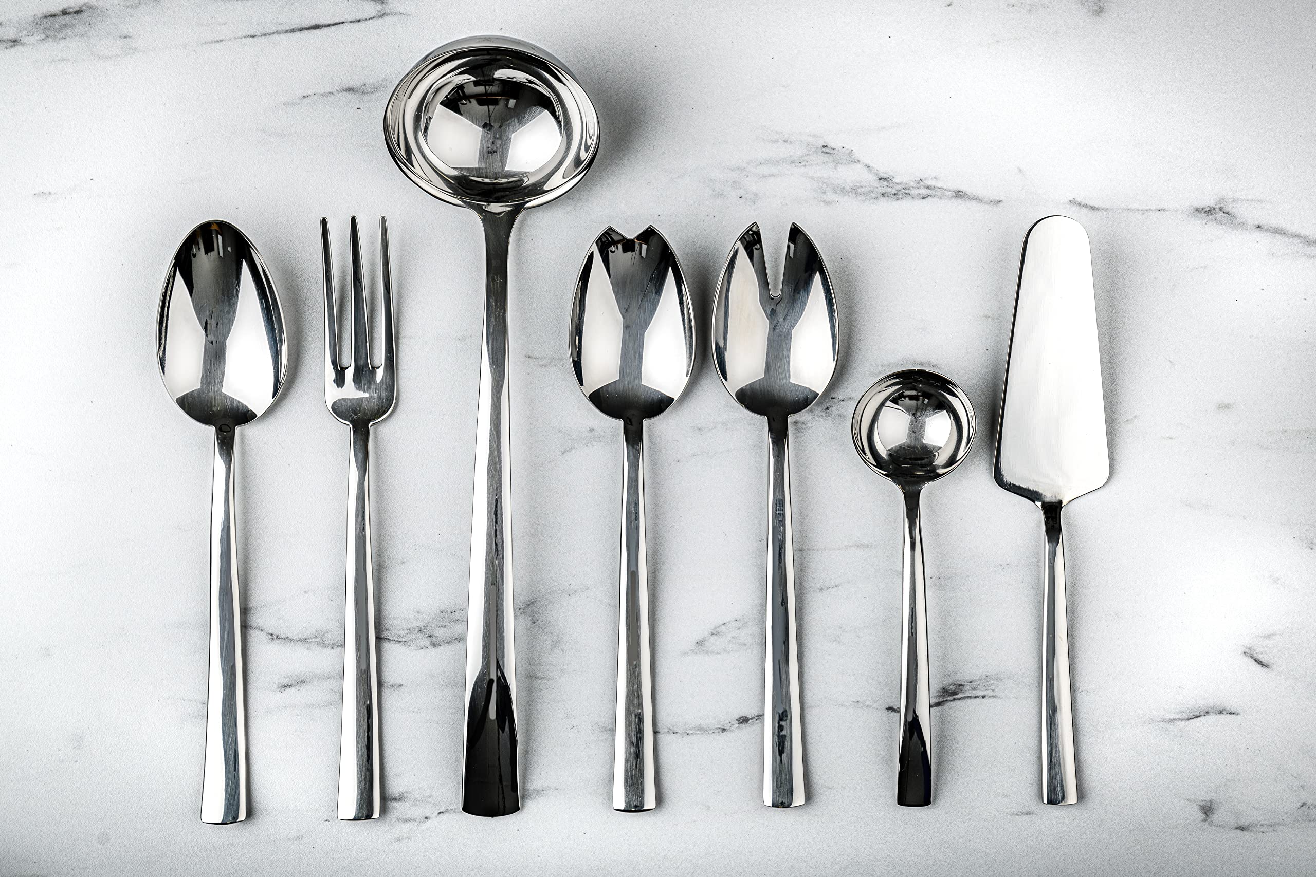 MEPRA 3-Piece Stainless Steel Atena Serving Set - Elegant Metallic Silver Utensils for Dinner Parties, Buffets & Formal Dining