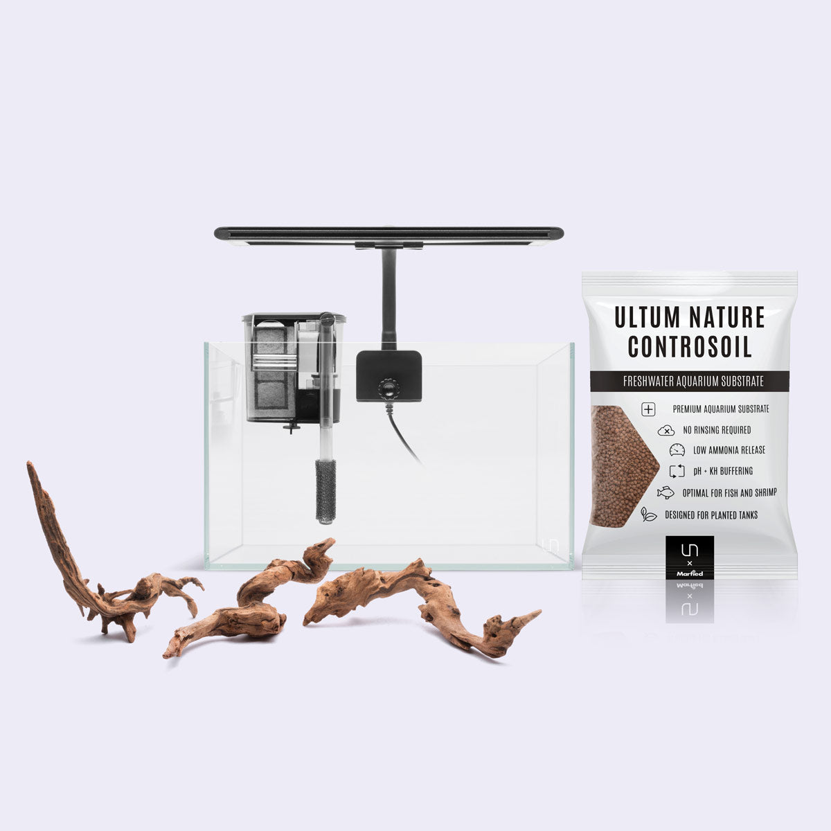 Nano Aquarium Starter Kit with Natural Wood Decor - Perfect for Small Fish Tanks, Betta Fish Habitats & Desktop Aquascaping