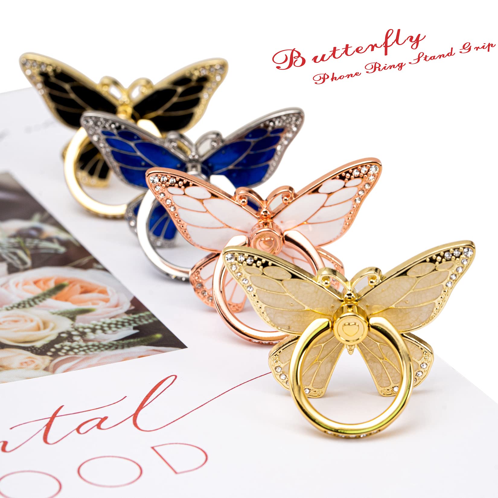 360° Rotating Butterfly Phone Ring Holder - Metal Grip Stand for iPhone & Android - Perfect for Selfies & Videos