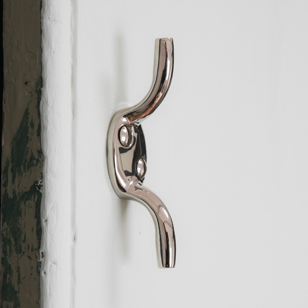Polished Nickel Cleat Hook - Heavy Duty Wall Hooks for Hanging Coats, Hats & Towels - Rustproof Bathroom & Entryway Organizer - Perfect for Home, Garage & Boat Storage