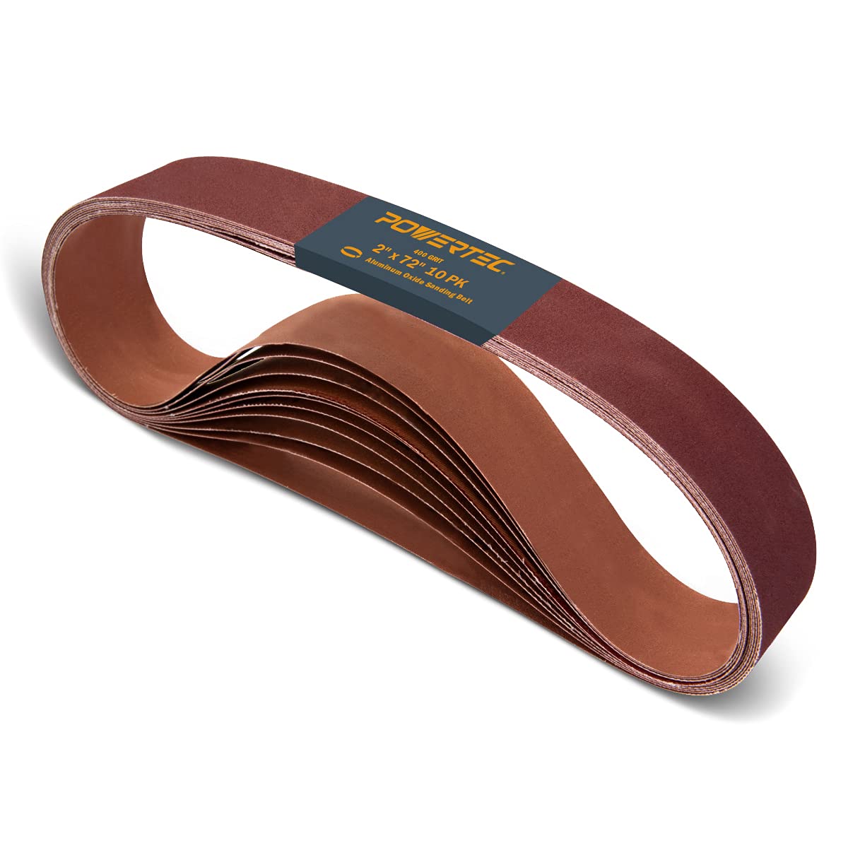 POWERTEC 2 x 72 Inch 400 Grit Aluminum Oxide Sanding Belts for Belt Grinder - 10PK | Wood Sanding, Metal Polishing, Knife Sharpening & Paint Removal | Ideal for DIY Projects, Woodworking & Metalworking