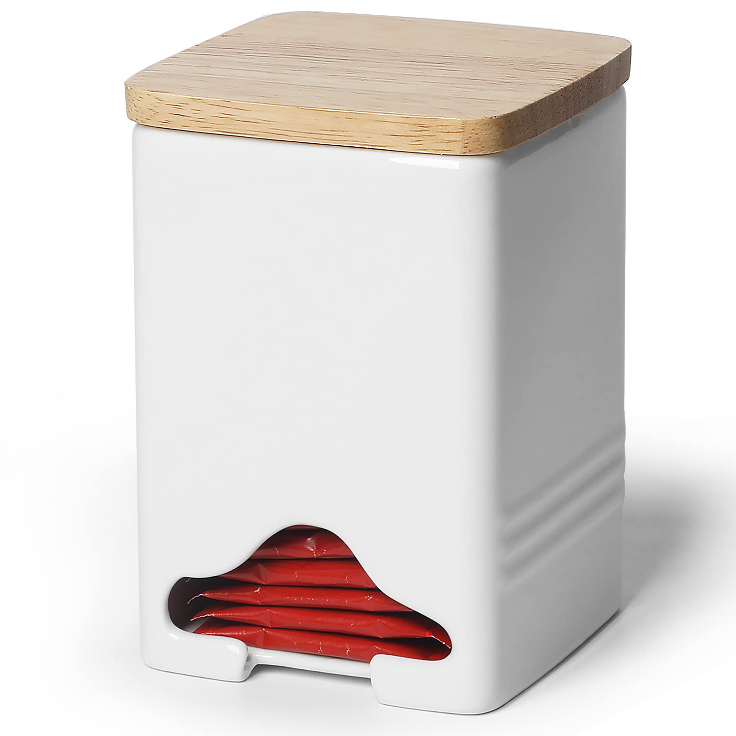 Ceramic Tea Bag Storage Organizer with Lid - White | Compact Tea Bag Holder & Dispenser for Kitchen Countertop, Office Desk, or Gift