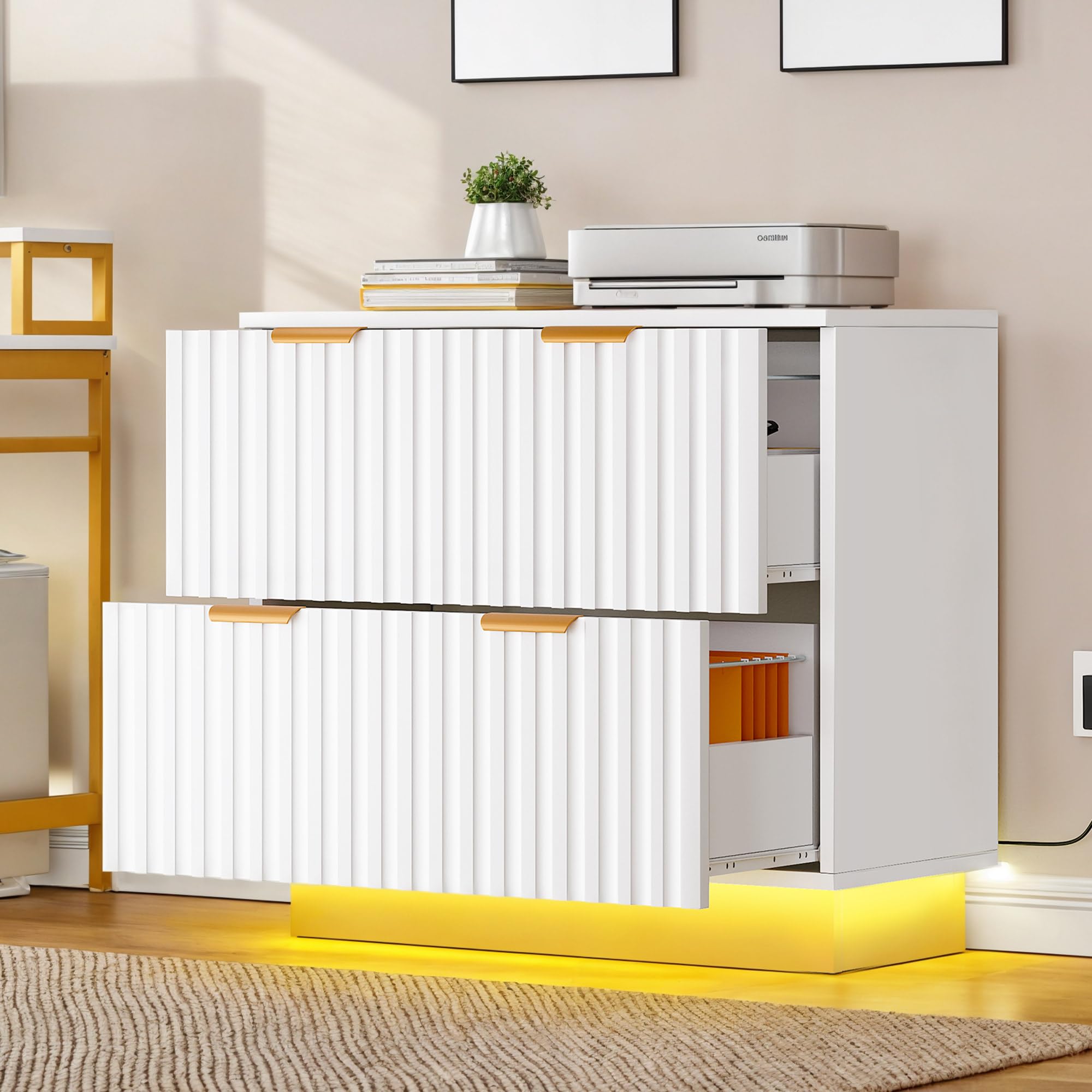 YITAHOME 2-Drawer File Cabinet with LED Light - Modern Lateral Filing Cabinet for Home Office, Large Storage Organizer - Perfect for Document Storage & Office Organization (White)