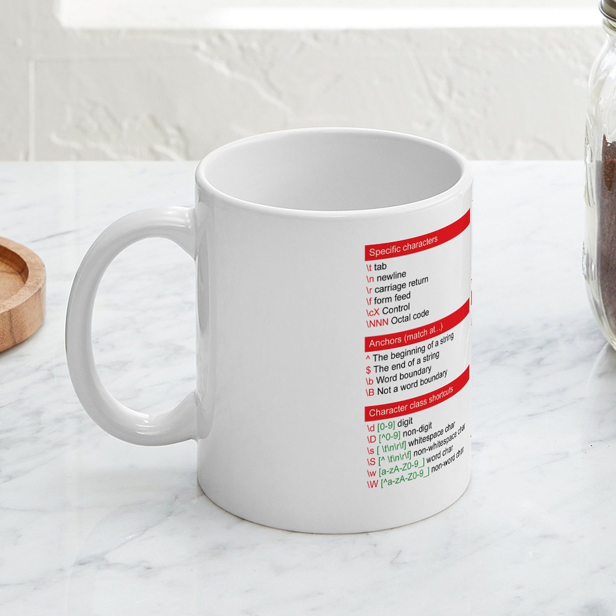 Regex Reference Mug - 11 oz (325 ml) Ceramic Coffee Cup with Programming Joke - Perfect for Coders, Developers & Tech Gifts | Office, Home & Coding Sessions