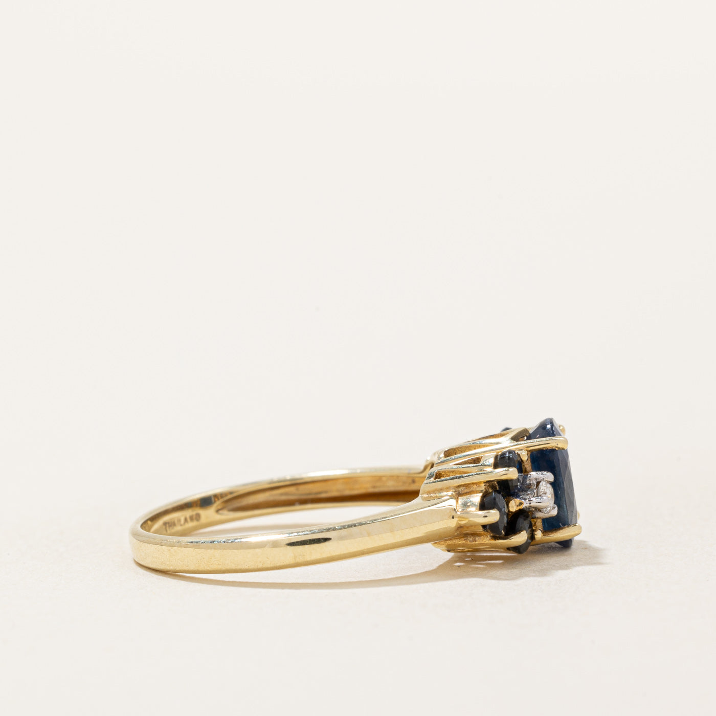1.36ctw Sapphire & Diamond Cocktail Ring for Women - 0.05ctw Diamond Accents - Size 6 - Elegant Evening Party Jewelry Gift