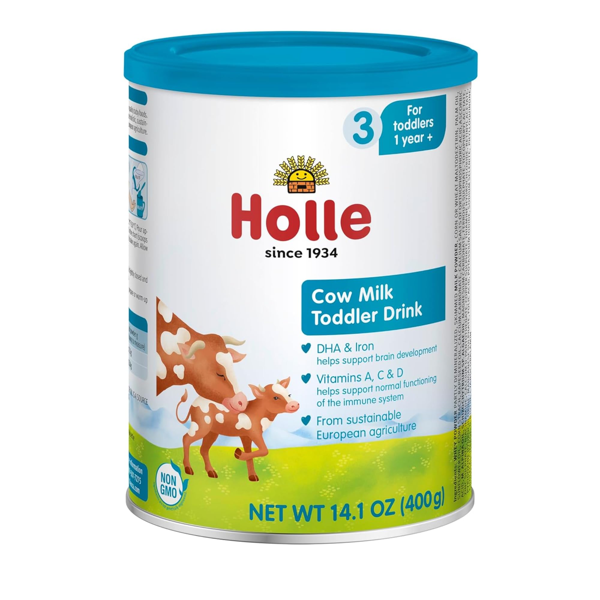 Organic Holle Cow Toddler Milk Powder Stage 3 - Vitamin Enriched, Non-GMO Infant Formula with Skimmed Milk & Demineralized Whey - Soy Free, Gluten Free - for Kids 1-3 Years (6 Pack) - Perfect for Daycare, Travel & Healthy Growth