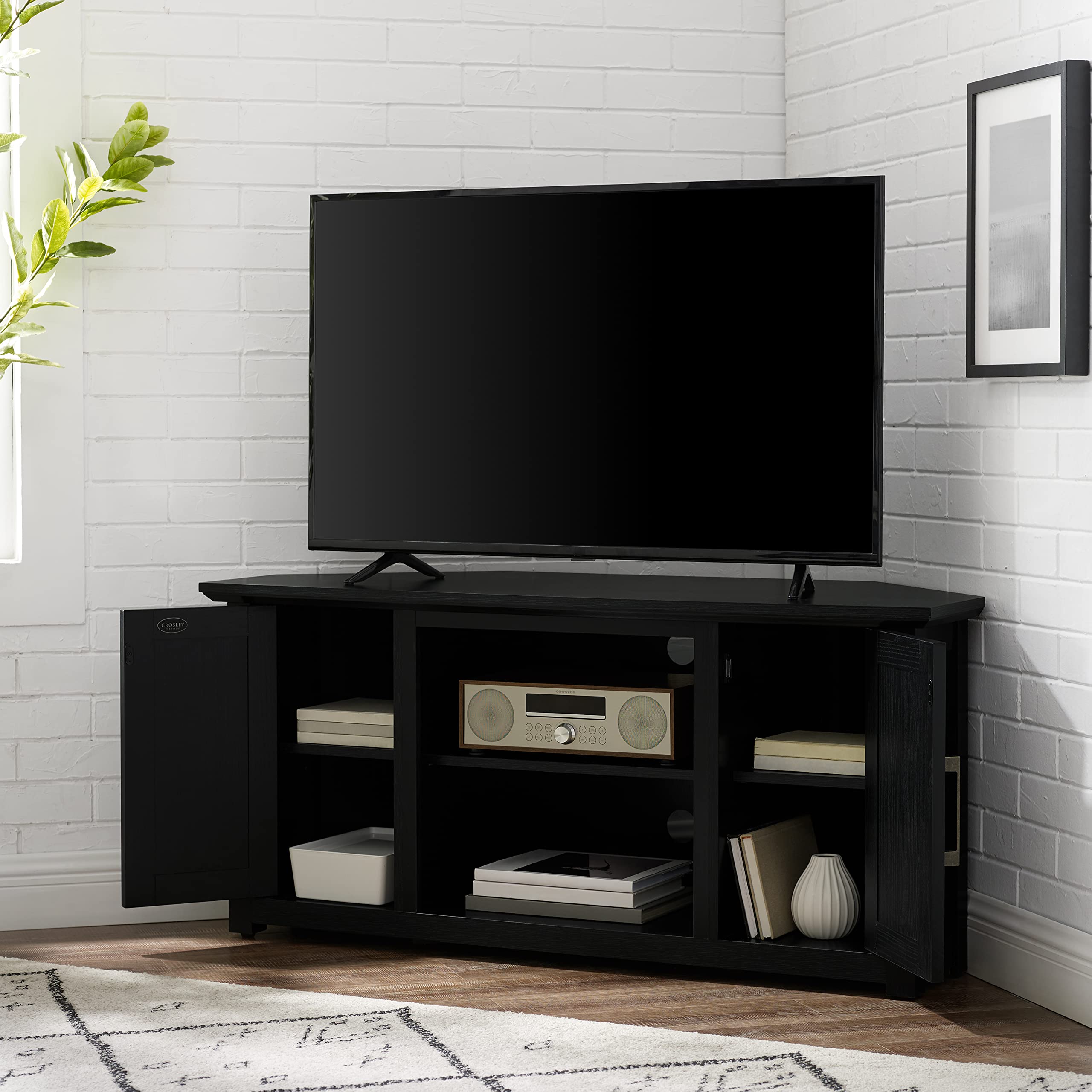 Crosley Camden TV Stand for 50+ Inch TVs - Black Entertainment Center with Adjustable Shelves | Perfect for Living Room, Home Theater & Media Storage