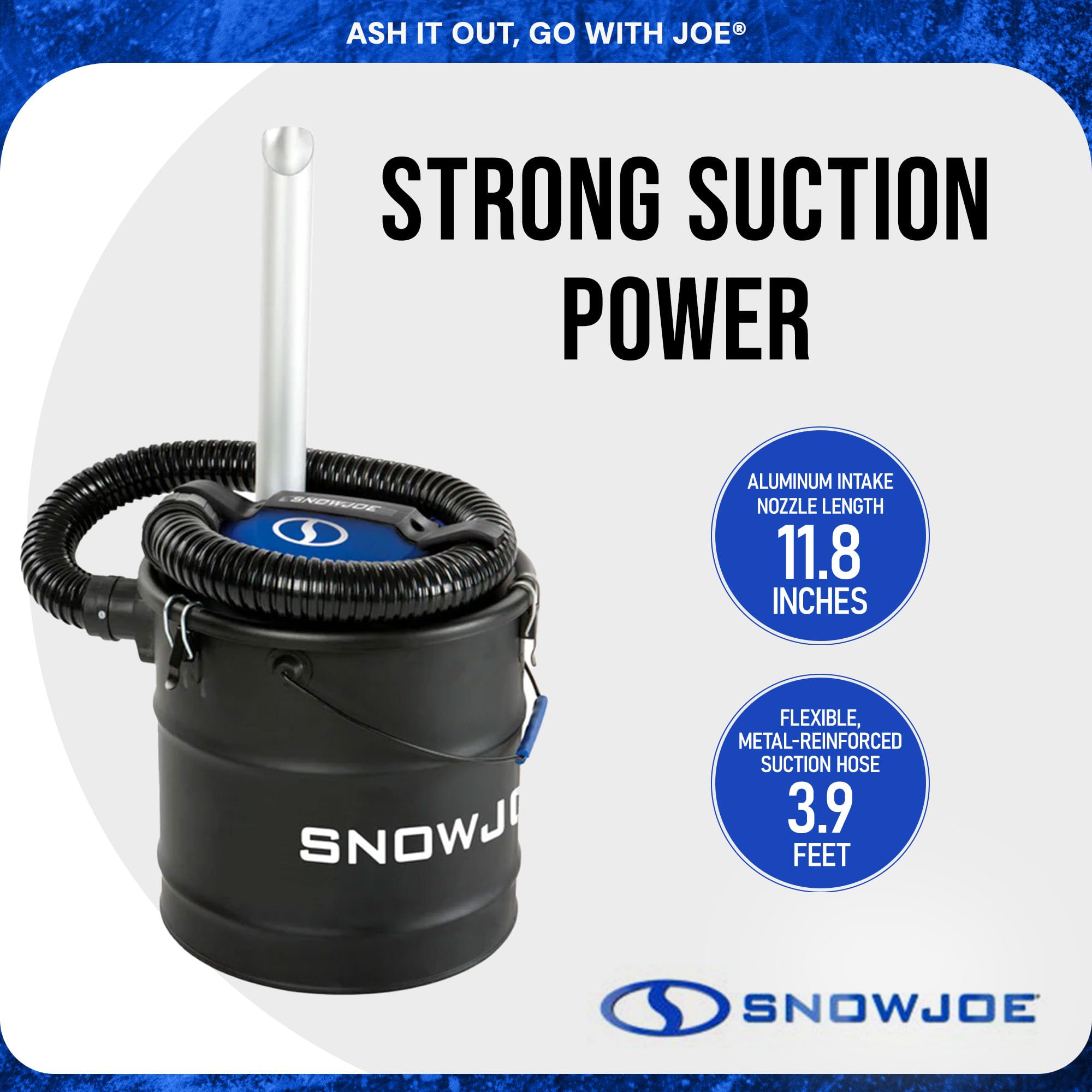 Snow Joe ASHJ201 4.8 Gallon Bagless Ash Vacuum Cleaner | Metal Canister Fireplace Cleaner | Black | Ideal for Fireplace, Wood Stove & BBQ Grill Ash Removal
