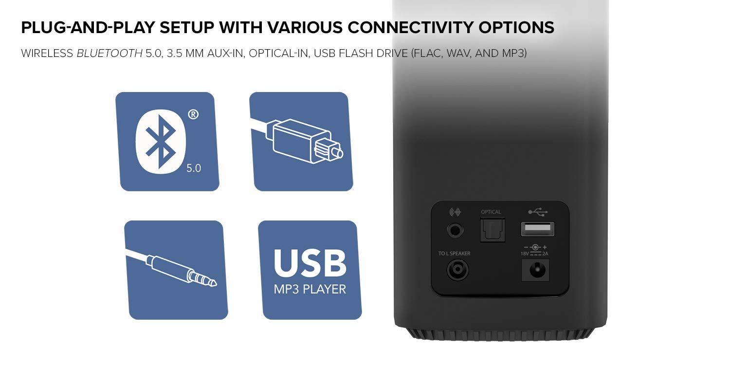 CREATIVE T100 2.0 Compact Hi-Fi Desktop Speakers - 80W Peak Power, Bluetooth 5.0, Optical/AUX Input, Bass Control - Crystal Clear Audio for PC, Laptop, Gaming & Home Office (Black)