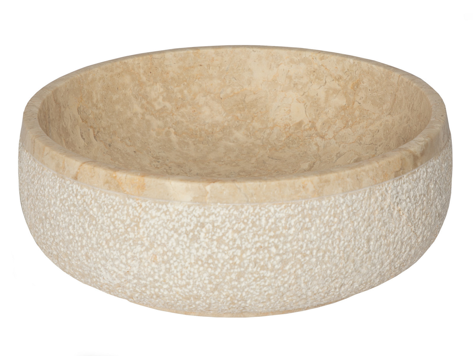 Gral Round Vessel Sink in Beige Marble - Modern Bathroom Vanity Sink for Powder Room, Master Bath & Spa Decor