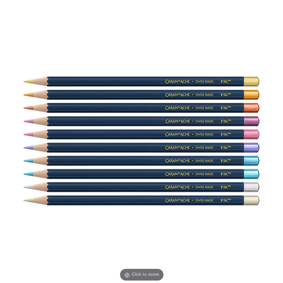 Premium Caran D'Ache Metallic Colored Pencils Set - 10 Cosmic Blue Pencils for Artists, Sketching & Adult Coloring Books | Vibrant Metallic Finish for Professional Artwork & Creative Projects