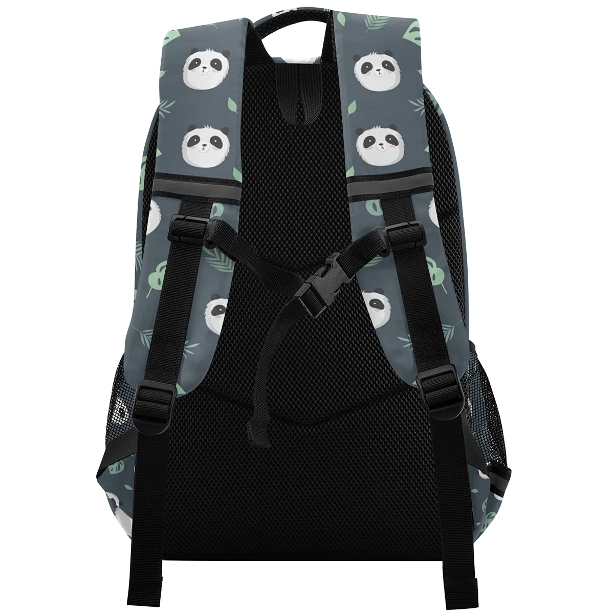 Cute Panda Plant Leaves Laptop Backpack with Chest Strap - Lightweight School Backpack for Boys & Girls, Durable Travel Hiking Rucksack for College, Work & Outdoor Adventures