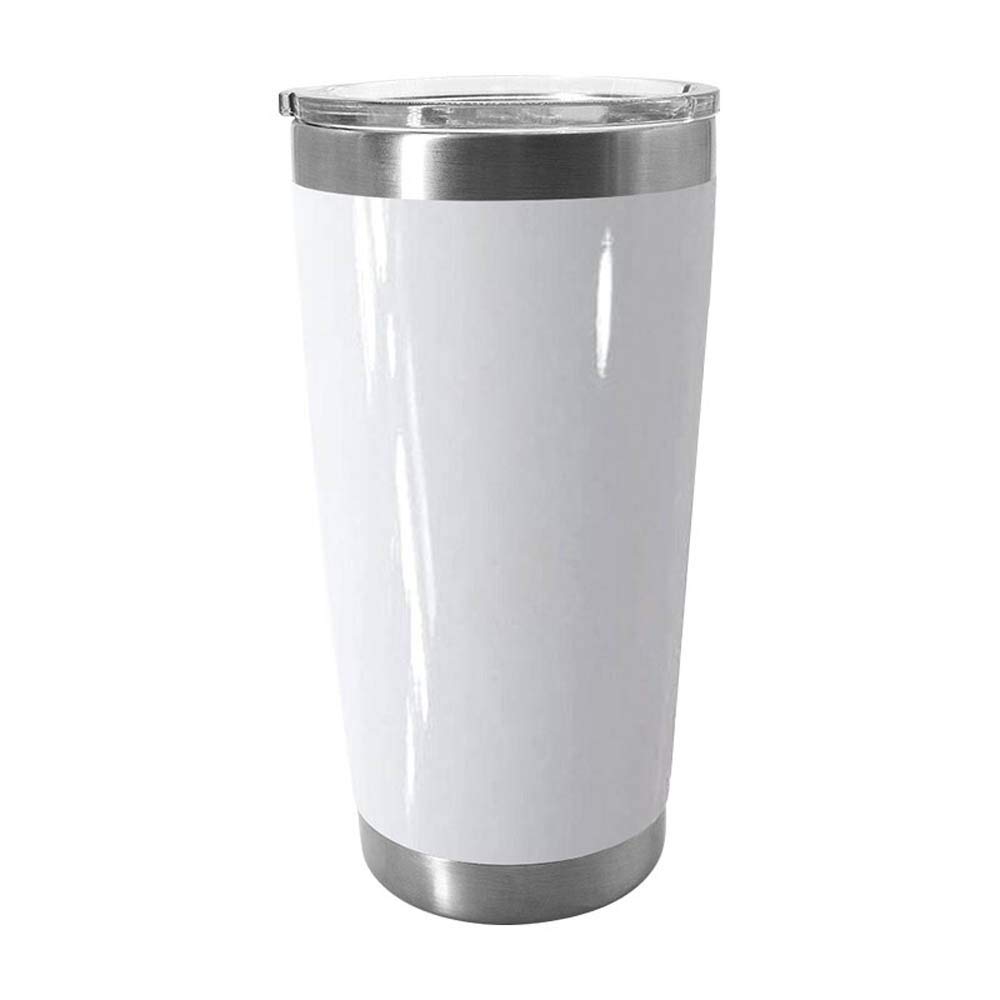 QOMOLANGMA 10-Pack Sublimation Ready 20oz Stainless Steel Tumbler with Sliding Lid & Straw - Insulated Beer Mug, Water Bottle for Outdoor, Camping, Travel, and Party Use - White