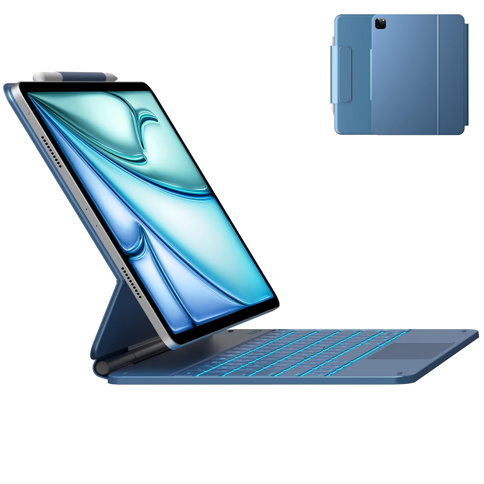 Premium Magic Keyboard Case for iPad Air 13 (M3 2025/M2 2024) & iPad Pro 12.9 (6th/5th/4th/3rd Gen) - 11-Color Backlit, Multi-Touch Trackpad, Function Keys, Pencil Holder in Ocean Blue | Perfect for Work, Study & Creative Projects
