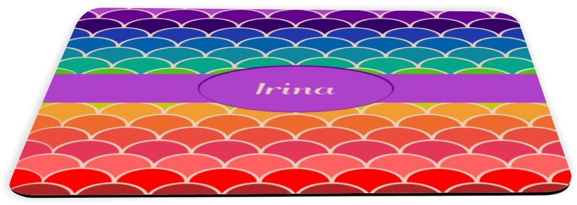 Irina Name Rainbow Scallop Design Lightning Series Gaming Mouse Pad - Non-Slip Rubber Base, Smooth Surface for PC, Laptop, Office & Esports (MPSQ-RK-45664) - Perfect for Gaming, Work & Home Computer Setup
