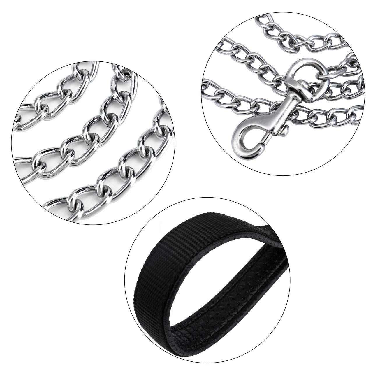 6ft Heavy Duty Chew Proof Metal Dog Leash - Strong Pet Chain Leash with Padded Handle for Large & Medium Dogs | Walking, Training & Outdoor Activities